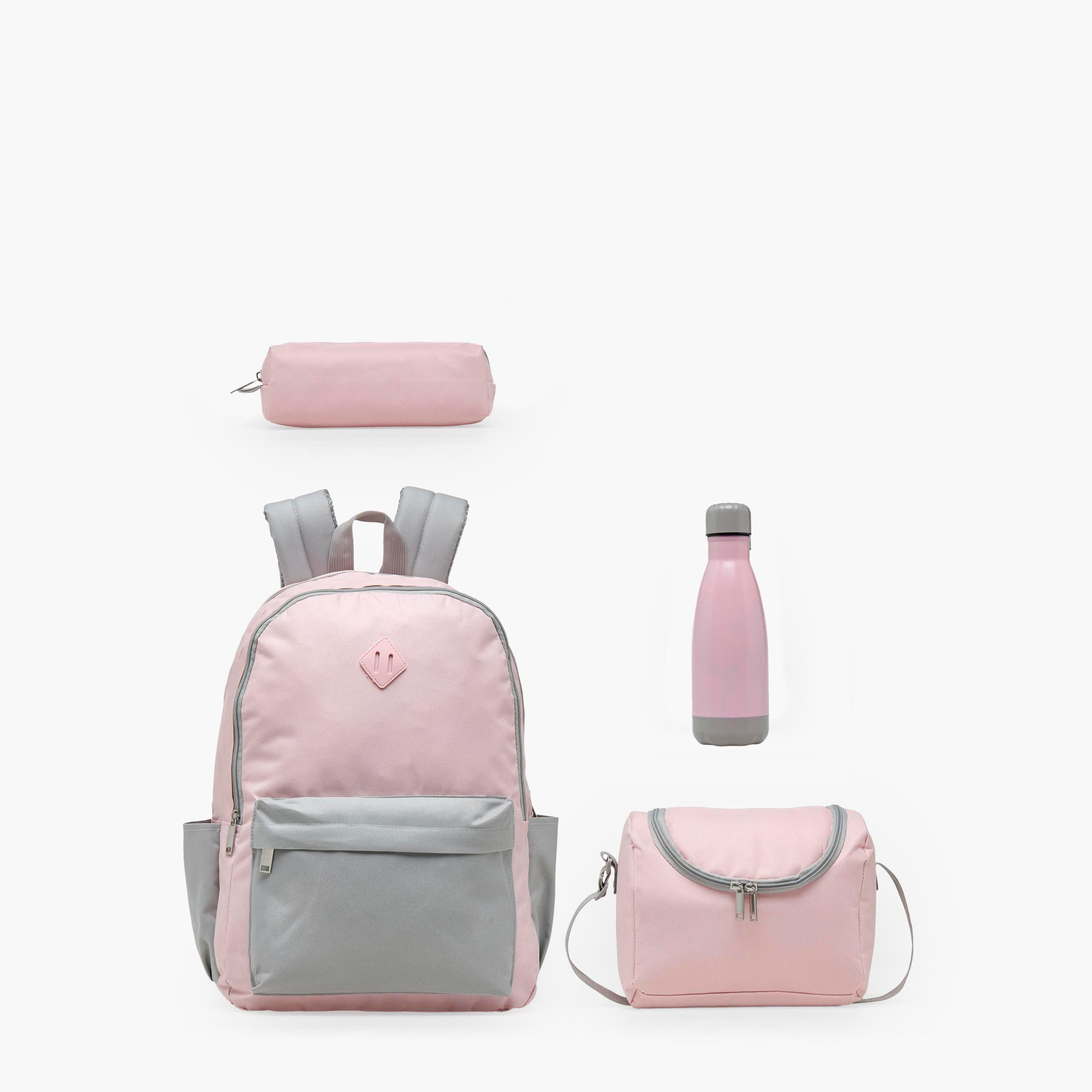 طقم شنطة مدرسية سادة 4 قطع للأطفال 8-13 سنوات مع مقلمة وشنطة غداء - 17 بوصة-school-bagsandbackpacks-backpacks-image-2