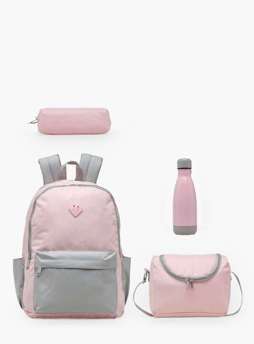 طقم شنطة مدرسية سادة 4 قطع للأطفال 8-13 سنوات مع مقلمة وشنطة غداء - 17 بوصة-school-bagsandbackpacks-backpacks-image-2