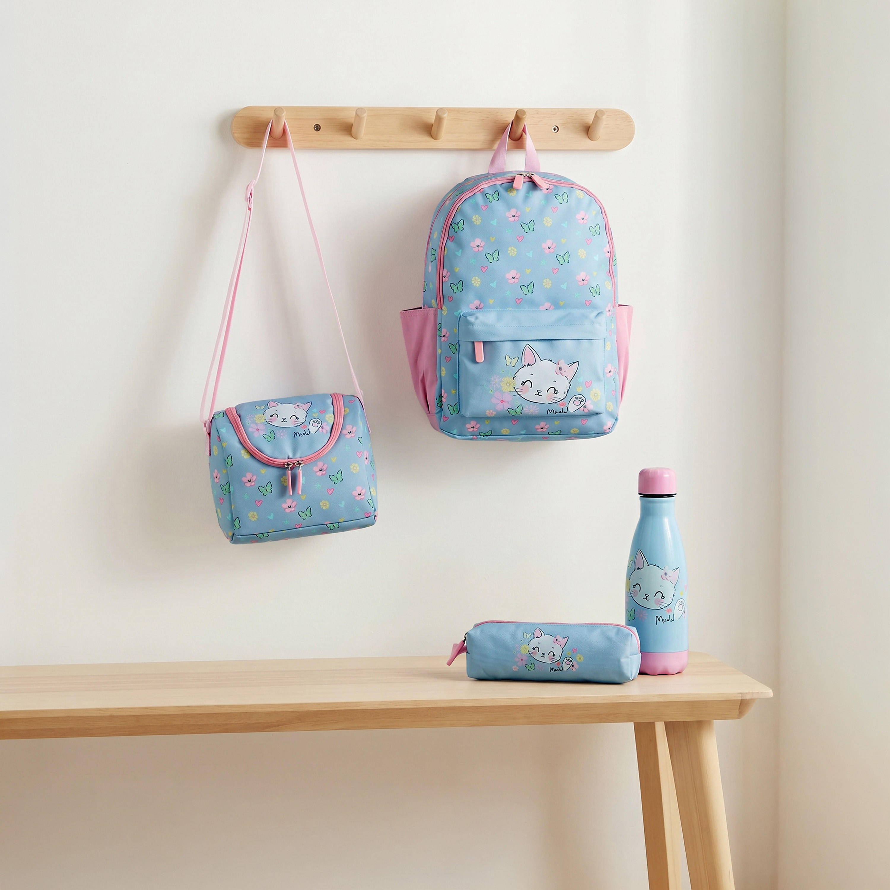 طقم شنطة ظهر 4 قطع للبنات 5-8 سنوات مع مقلمة بطبعات - 17 بوصة-school-bagsandbackpacks-backpacks-image-1