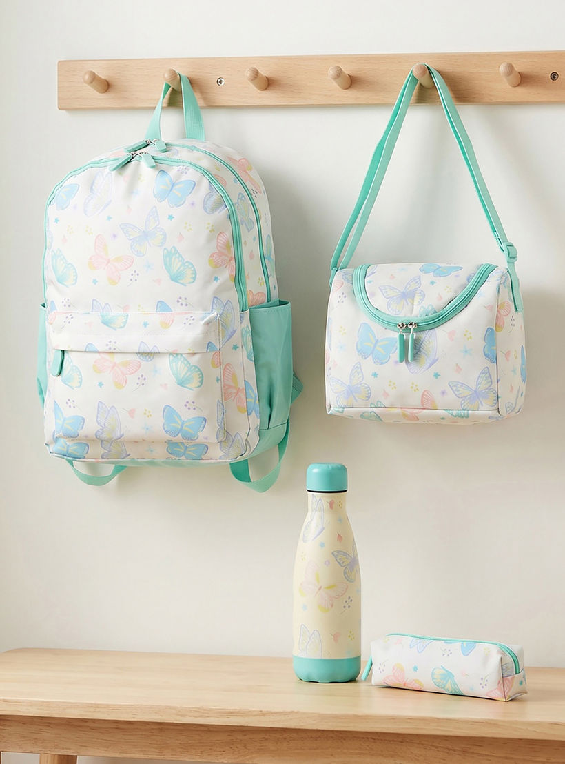 Butterfly Print 4-Piece Backpack School Bag Set for Girls 8-13 Years with Pencil Pouch - 17 inches-school-bagsandbackpacks-backpacks-image-1
