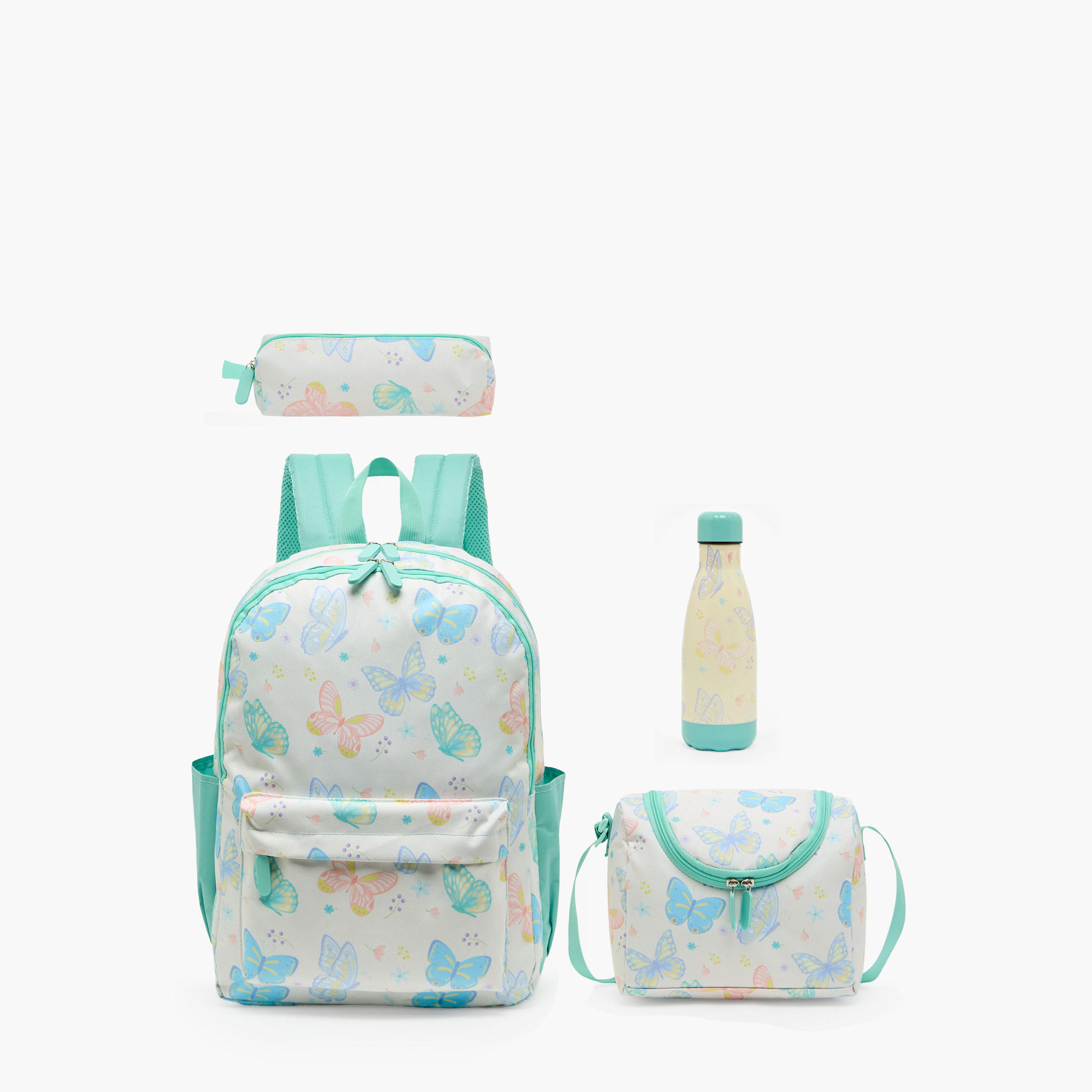 طقم شنطة مدرسية 4 قطع بطبعات فراشات مع مقلمة للبنات 8-13 سنوات - 17 بوصة-school-bagsandbackpacks-backpacks-image-2
