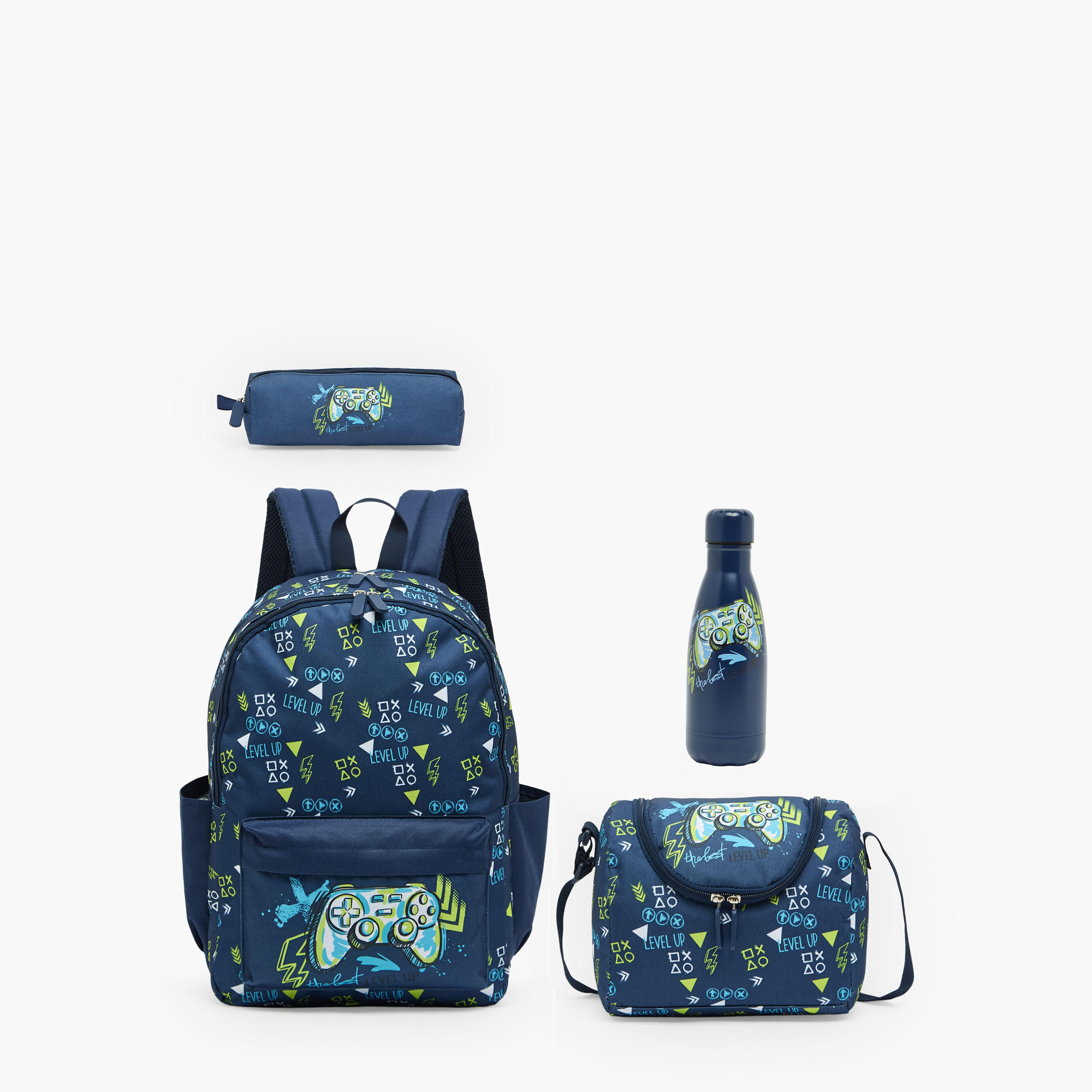 طقم شنطة ظهر مدرسية بطبعات جيمنج 4 قطع مع مقلمة للأولاد من 8 - 13 سنة - 17 بوصة-school-bagsandbackpacks-backpacks-image-2