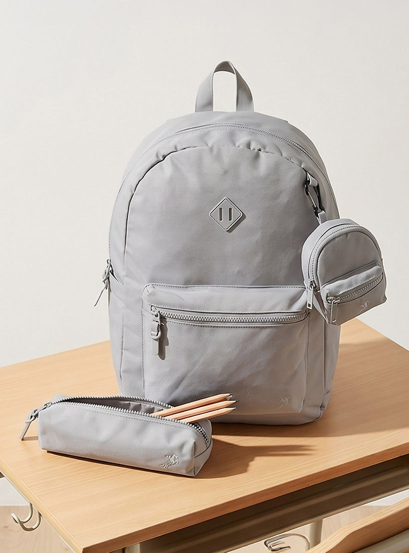 طقم شنطة ظهر مدرسية سادة للأطفال من 8 إلى 13 سنة مع مقلمة وباوتش - 17 بوصة-school-bagsandbackpacks-backpacks-image-1