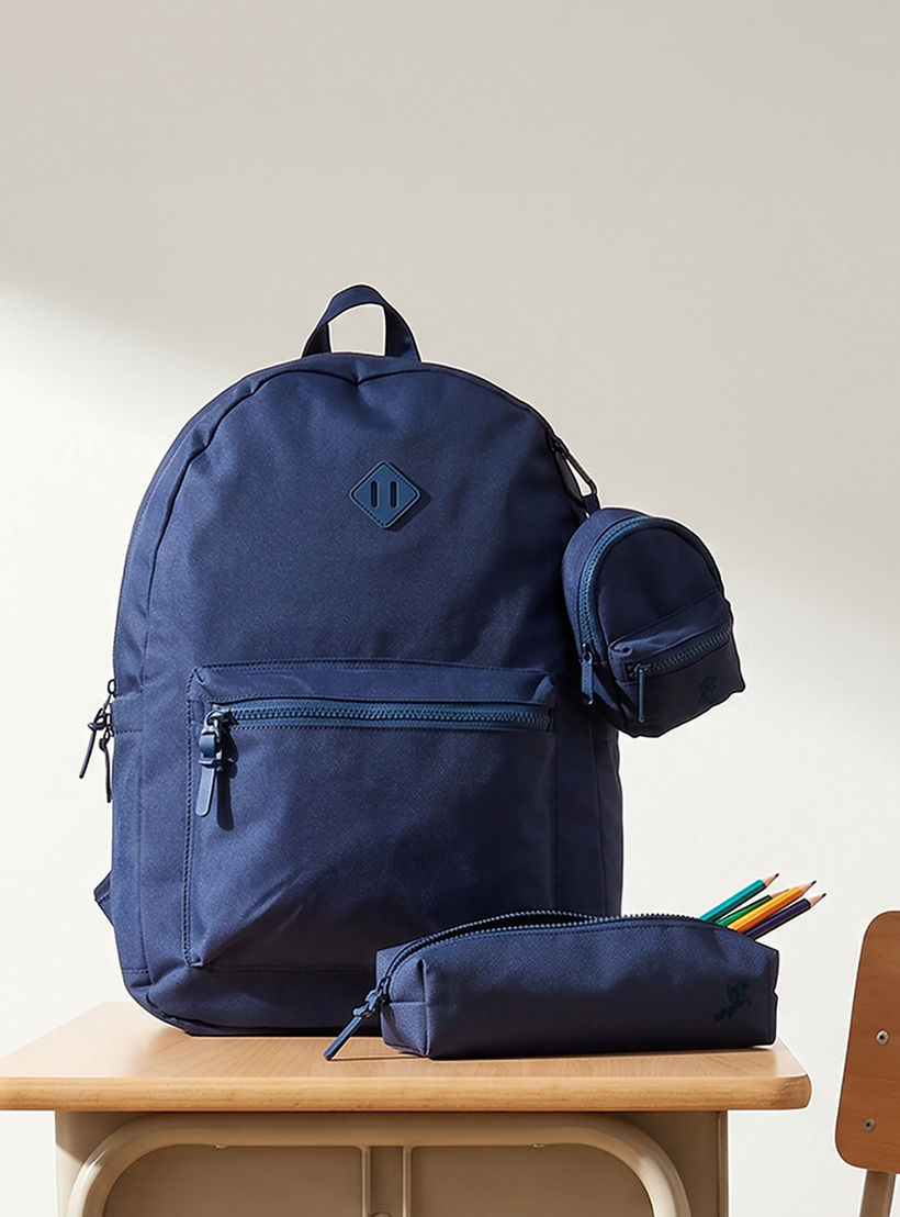 طقم شنطة ظهر مدرسية سادة للأطفال من 8 إلى 13 سنة مع مقلمة وباوتش - 17 بوصة-school-bagsandbackpacks-backpacks-image-1