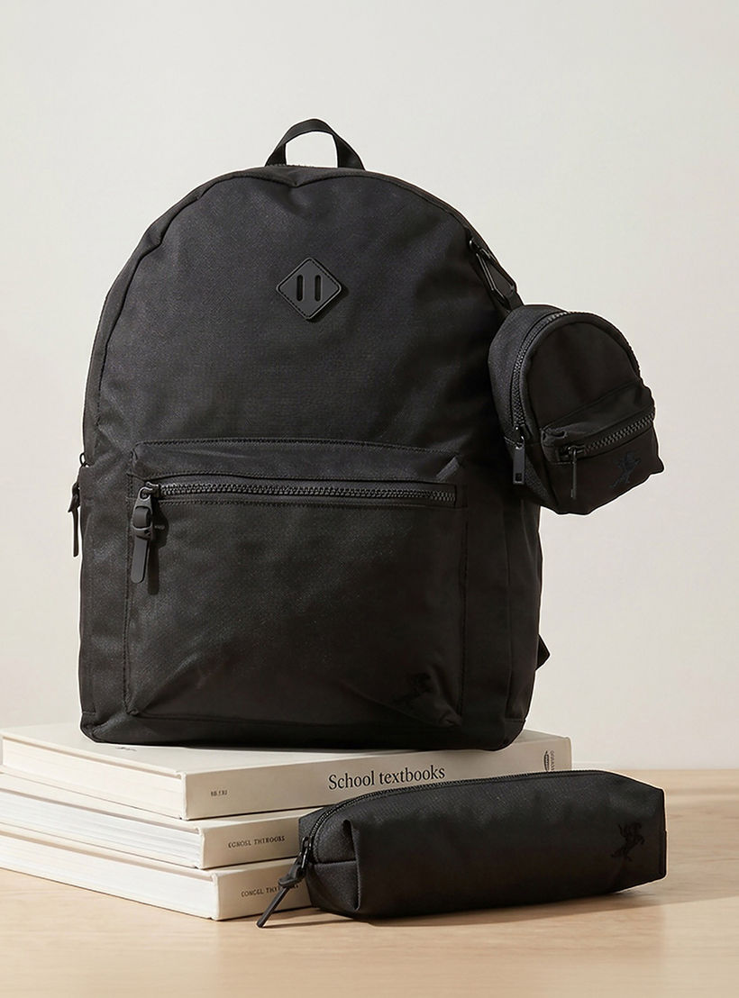 طقم شنطة ظهر مدرسية سادة للأطفال من 8 إلى 13 سنة مع مقلمة وباوتش - 17 بوصة-school-bagsandbackpacks-backpacks-image-1