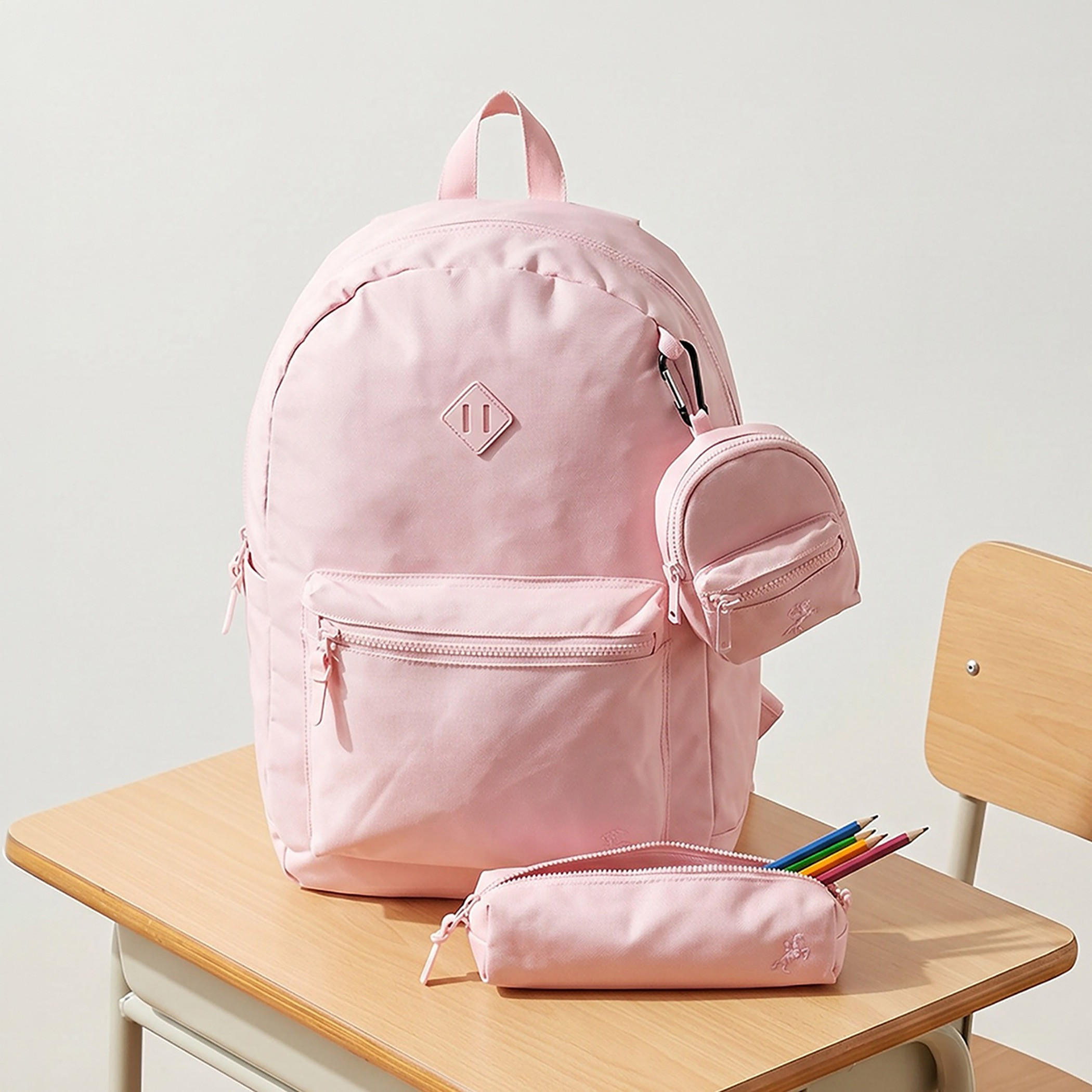 طقم شنطة ظهر مدرسية سادة للأطفال من 8 إلى 13 سنة مع مقلمة وباوتش - 17 بوصة-school-bagsandbackpacks-backpacks-image-1