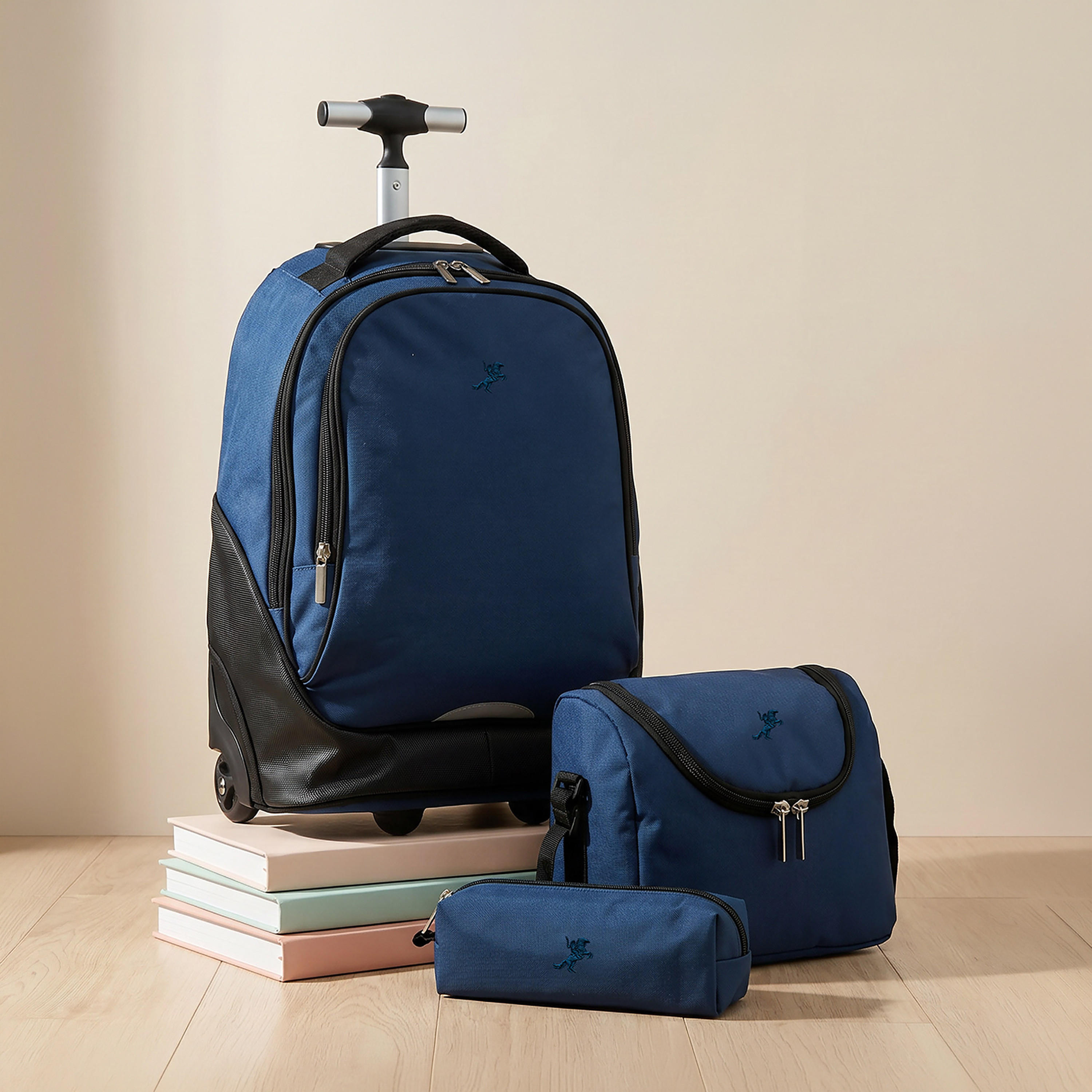 Solid 3-Piece Trolley School Bag Set for Kids 8-13 Years with Pencil Pouch and Lunch Bag - 18 inch-school-bagsandbackpacks-trolleybags-image-1