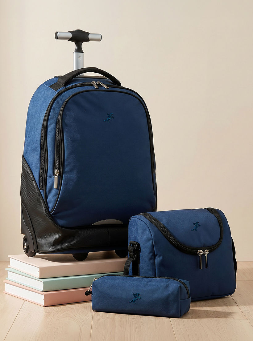 Solid 3-Piece Trolley School Bag Set for Kids 8-13 Years with Pencil Pouch and Lunch Bag - 18 inch-school-bagsandbackpacks-trolleybags-image-1