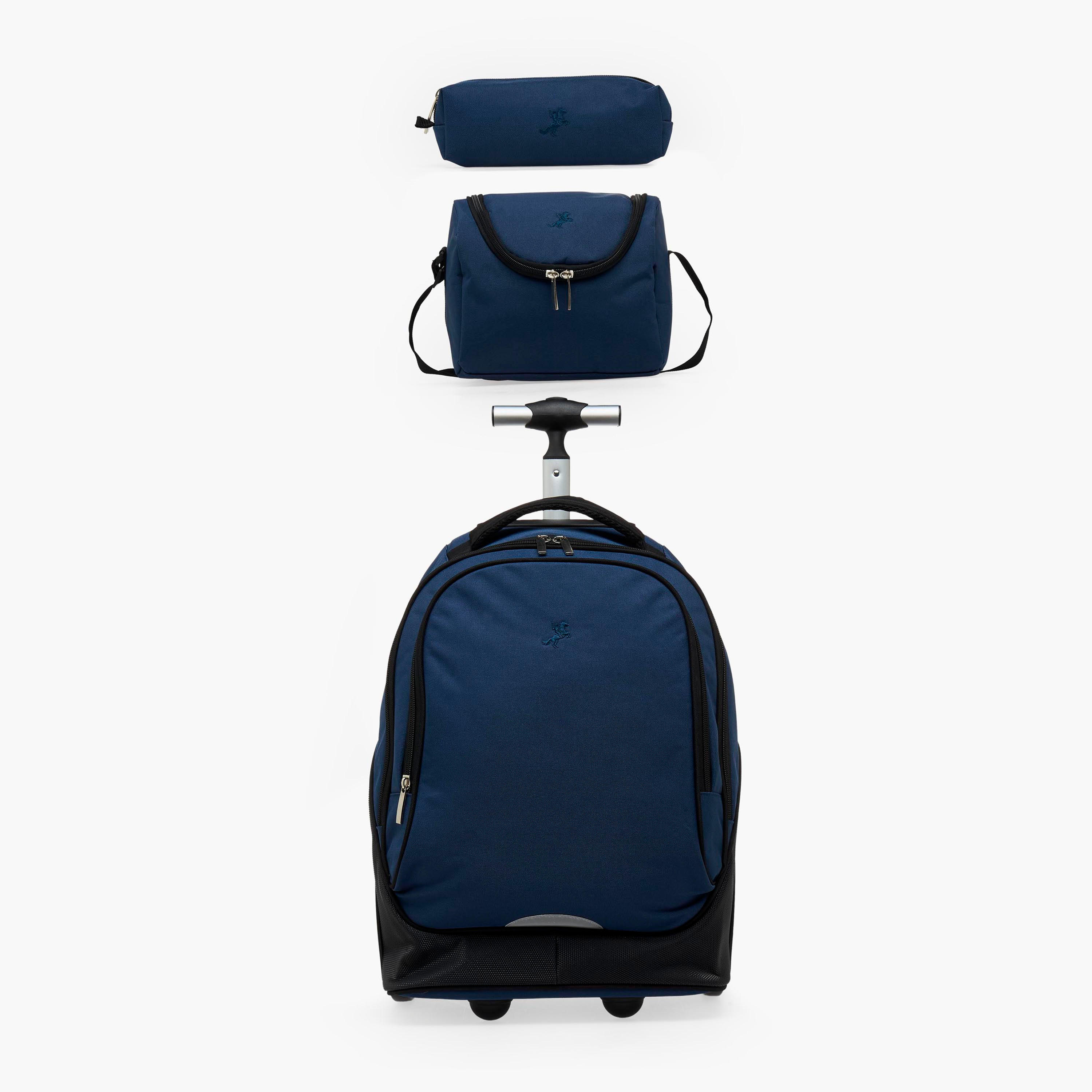 Solid 3-Piece Trolley School Bag Set for Kids 8-13 Years with Pencil Pouch and Lunch Bag - 18 inch-school-bagsandbackpacks-trolleybags-image-2