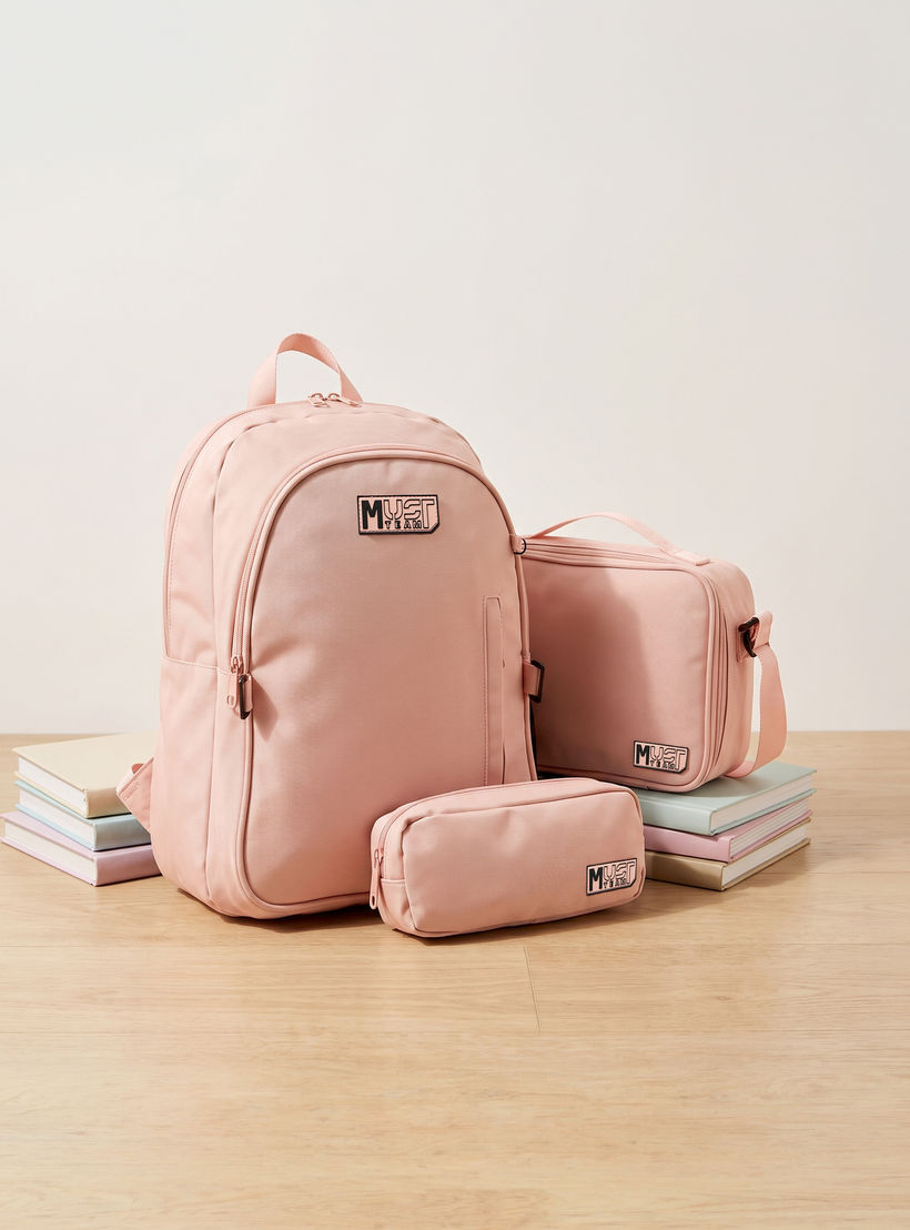 MustTeam Solid 3-Piece Backpack School Set for Girls 8-13 Years with Lunch Bag and Pouch - 16 inches-school-bagsandbackpacks-backpacks-image-1