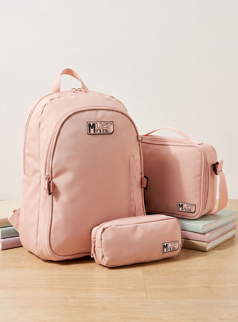 MustTeam Solid 3-Piece Backpack School Set for Girls 8-13 Years with Lunch Bag and Pouch - 16 inches-school-bagsandbackpacks-backpacks-image-1