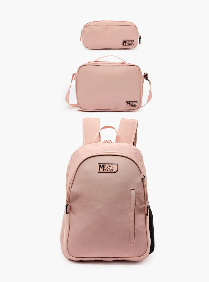 MustTeam Solid 3-Piece Backpack School Set for Girls 8-13 Years with Lunch Bag and Pouch - 16 inches-school-bagsandbackpacks-backpacks-image-2