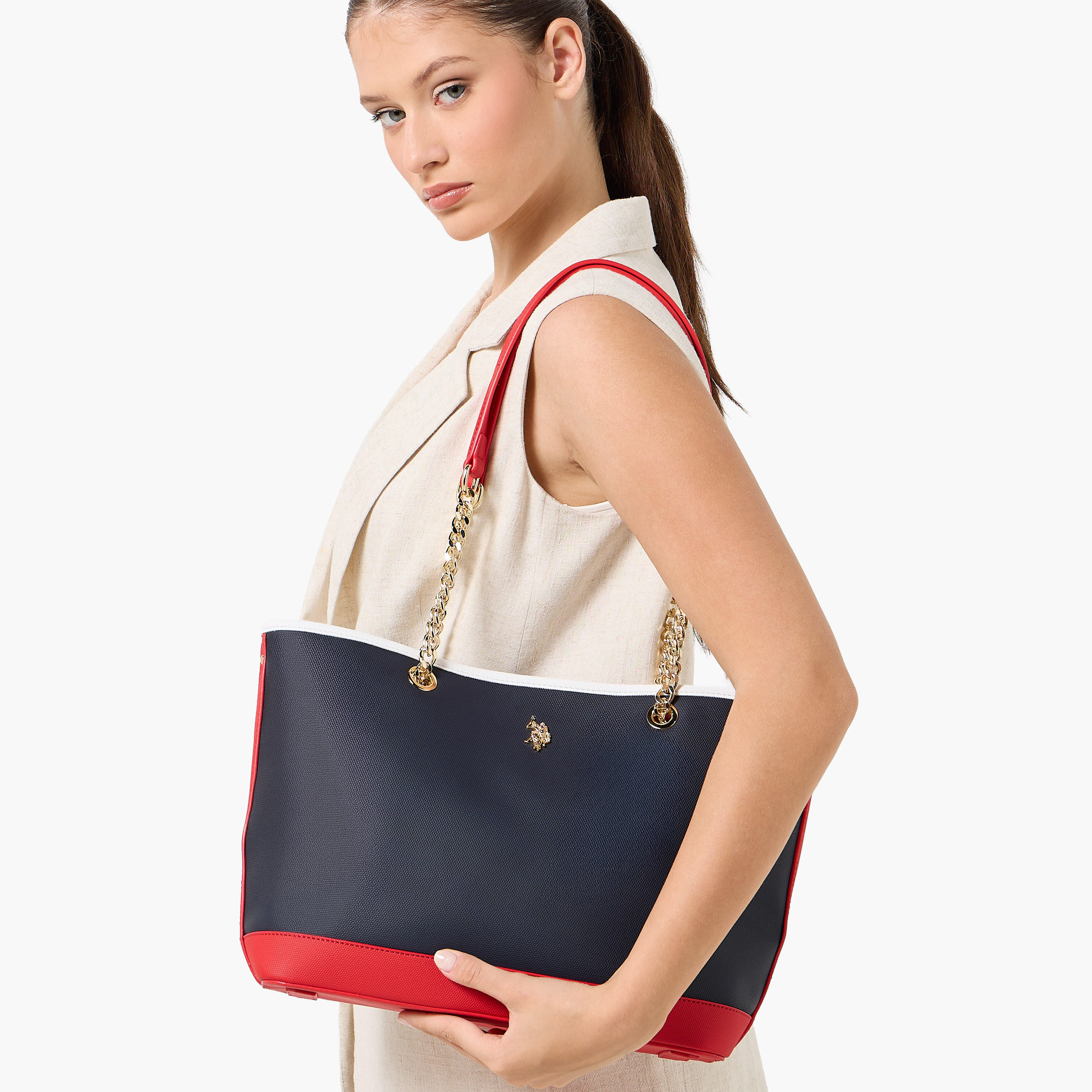 US POLO ASSN. Colourblock Tote Bag with Dual Handles-women-bagsandwallets-handbags-image-2