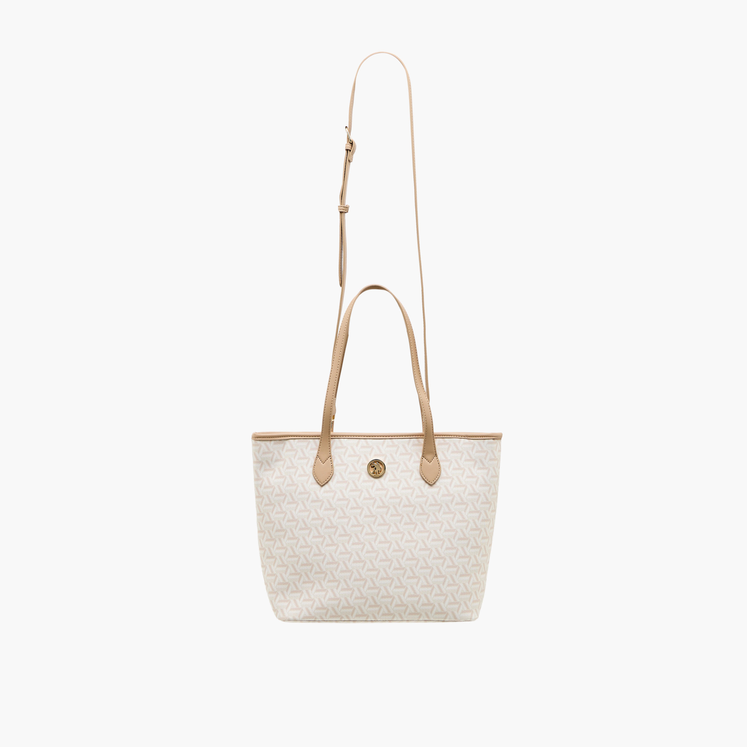 شنطة توت بطبعات هندسية وبحزام قابل للفصل من يو إس بولو أسن-women-bagsandwallets-handbags-image-3