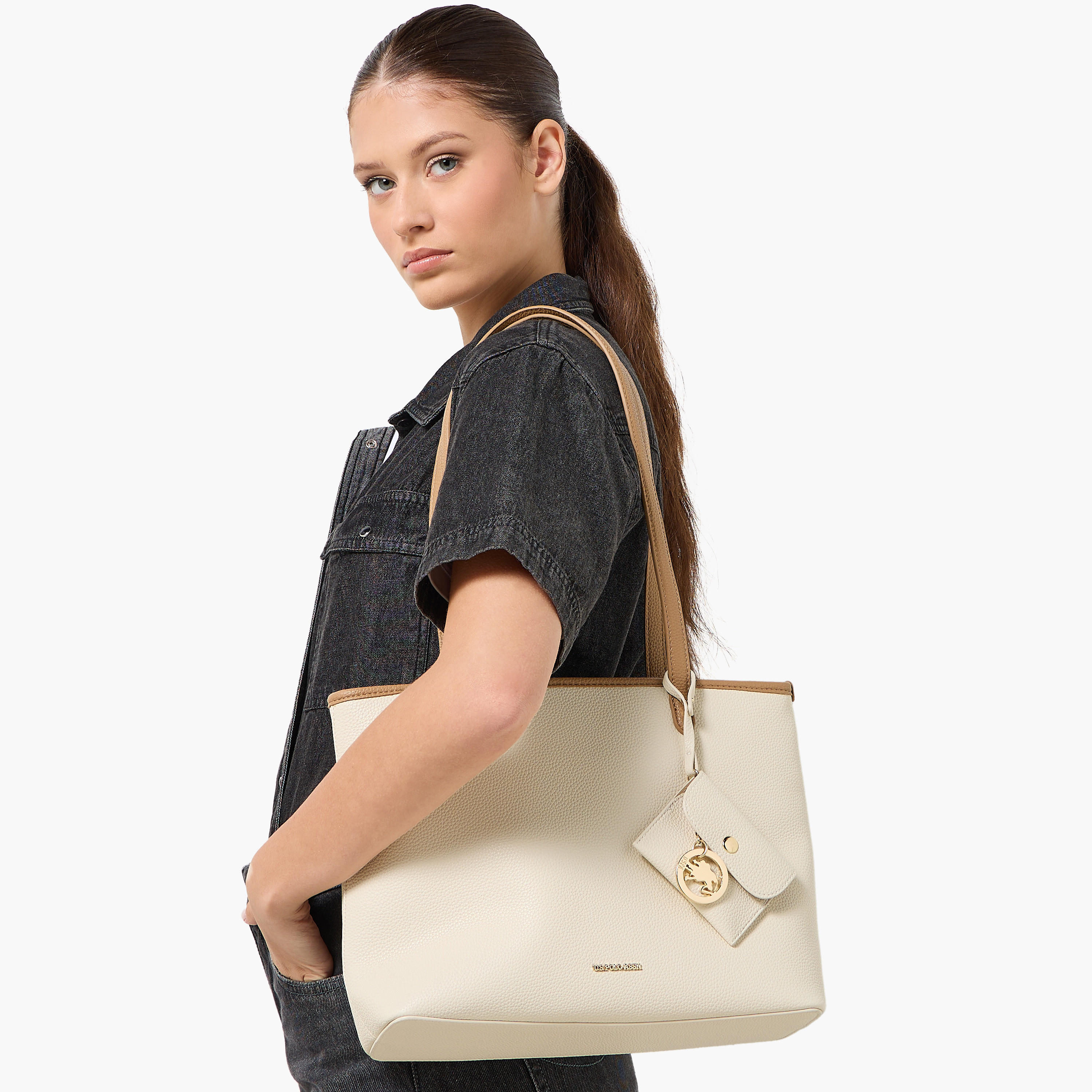 US POLO ASSN. Textured Tote Bag with Coin Pouch-women-bagsandwallets-handbags-image-2
