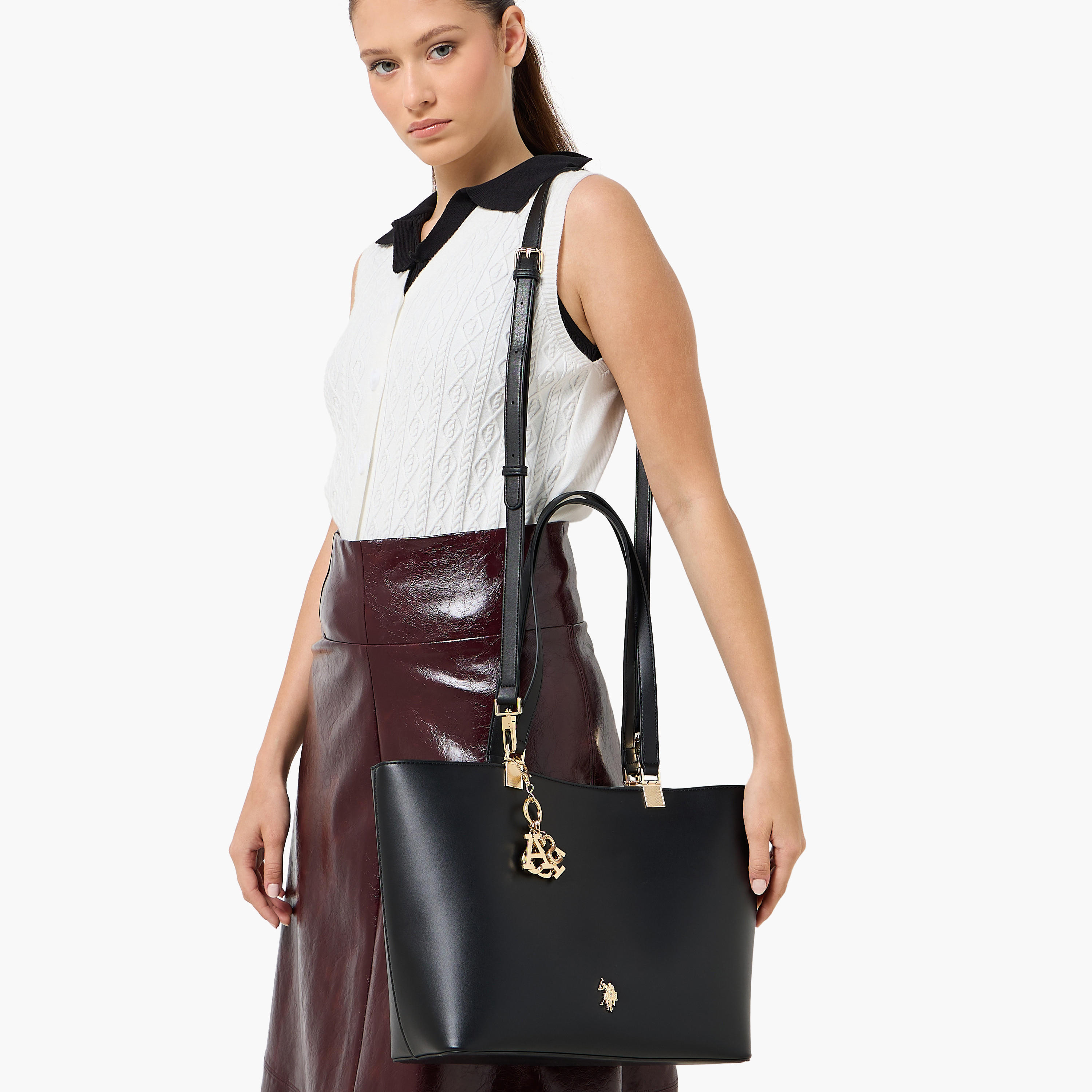 US POLO ASSN. Charm Detail Tote Bag with Detachable Strap-women-bagsandwallets-handbags-image-1