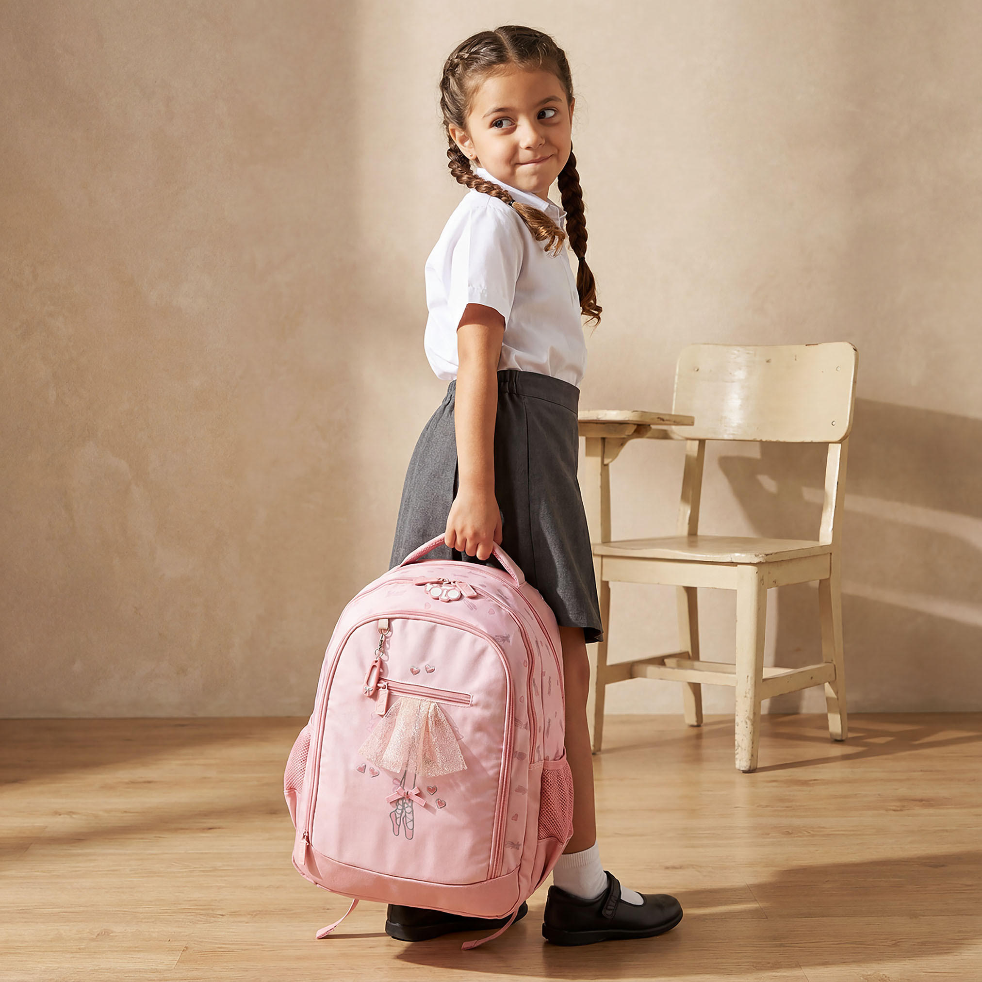 شنطة ظهر بطبعة باليرينا للبنات من 8-13 سنة مع أحزمة كتف مبطنة - 18 بوصة من يولو-school-bagsandbackpacks-backpacks-image-10