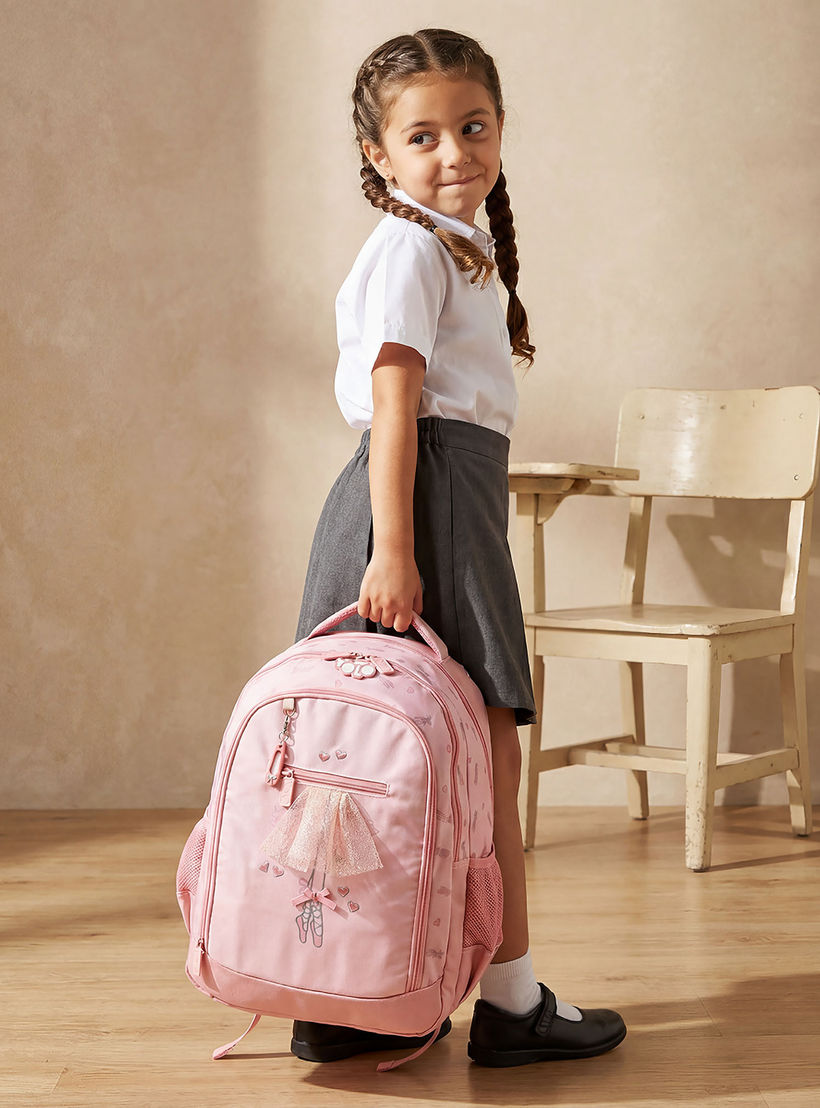 شنطة ظهر بطبعة باليرينا للبنات من 8-13 سنة مع أحزمة كتف مبطنة - 18 بوصة من يولو-school-bagsandbackpacks-backpacks-image-2