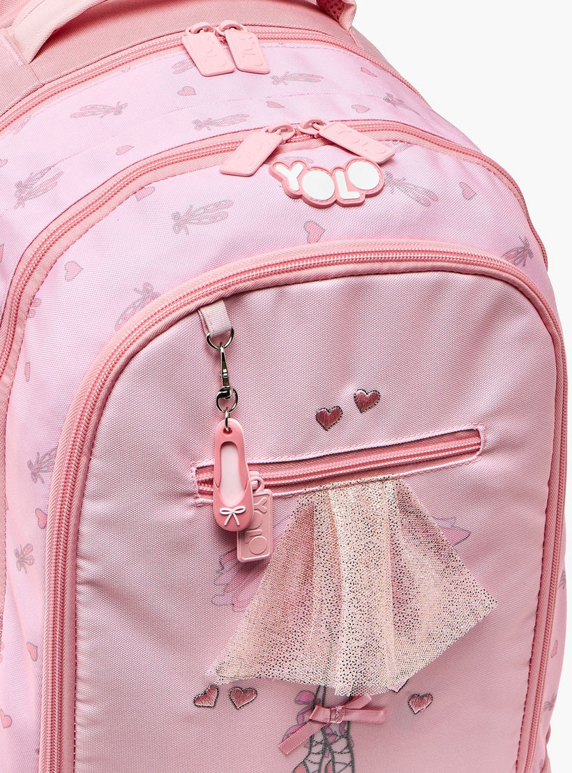 شنطة ظهر بطبعة باليرينا للبنات من 8-13 سنة مع أحزمة كتف مبطنة - 18 بوصة من يولو-school-bagsandbackpacks-backpacks-image-5