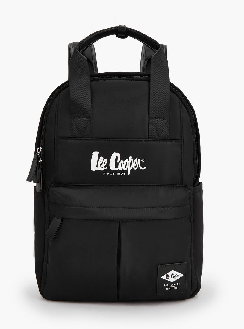 Lee Cooper Logo Print Backpack with Adjustable Shoulder Straps-women-bagsandwallets-backpacks-image-1