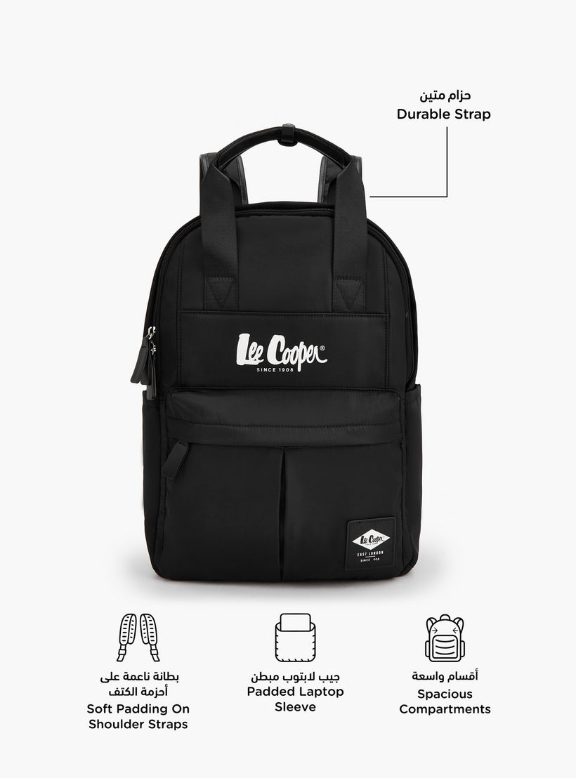 Lee Cooper Logo Print Backpack with Adjustable Shoulder Straps-women-bagsandwallets-backpacks-image-2