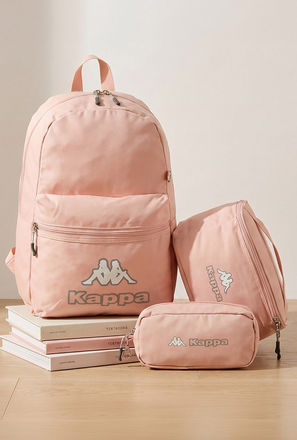 Kappa Logo Print 3-Piece School Backpack Set for Kids 8-13 Years with Pencil Pouch and Lunch Bag-school-image-1