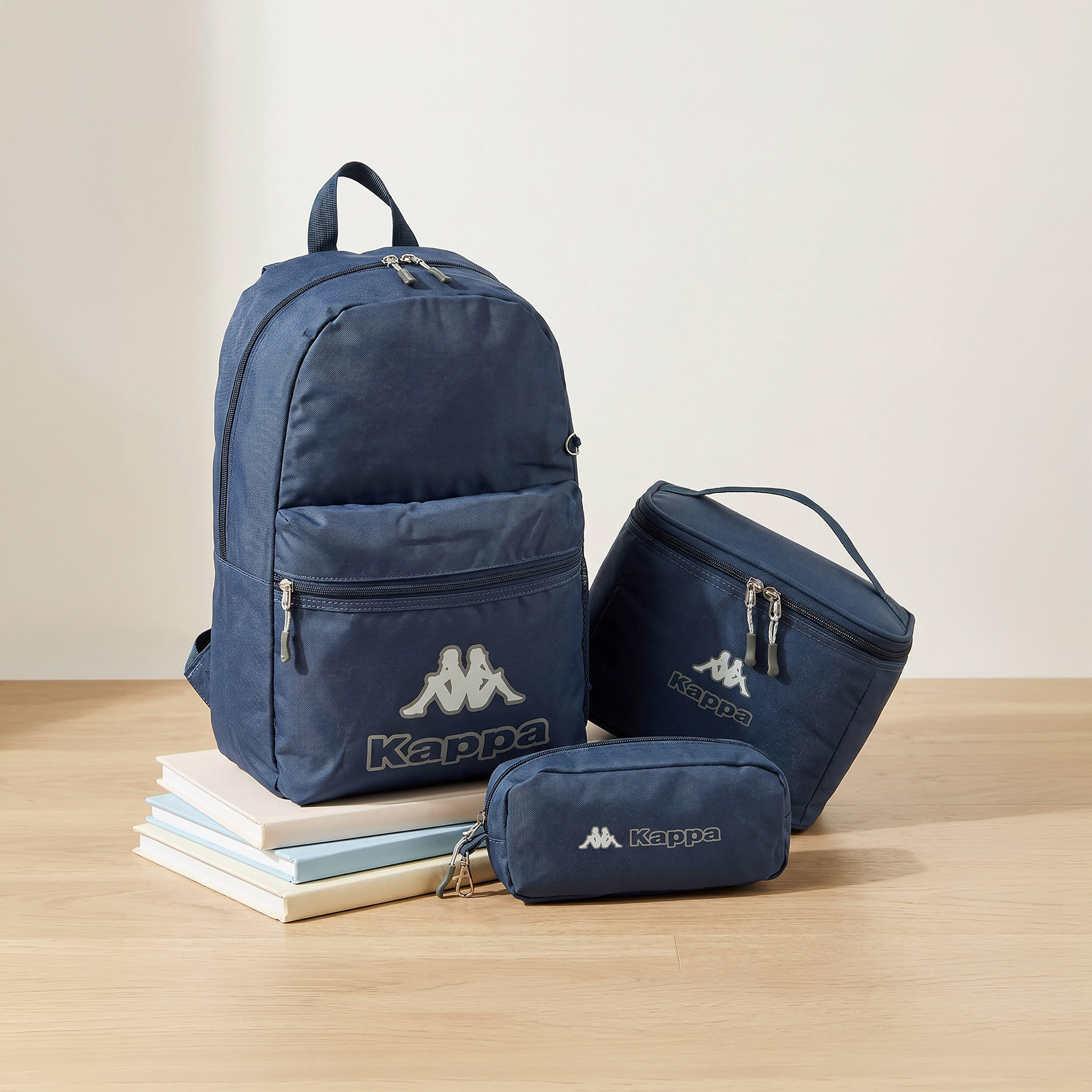 Kappa Logo Print 3-Piece School Backpack Set for Kids 8-13 Years with Pencil Pouch and Lunch Bag-school-bagsandbackpacks-backpacks-image-1