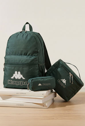Kappa Logo Print 3-Piece School Backpack Set for Kids 8-13 Years with Pencil Pouch and Lunch Bag-school-image-1