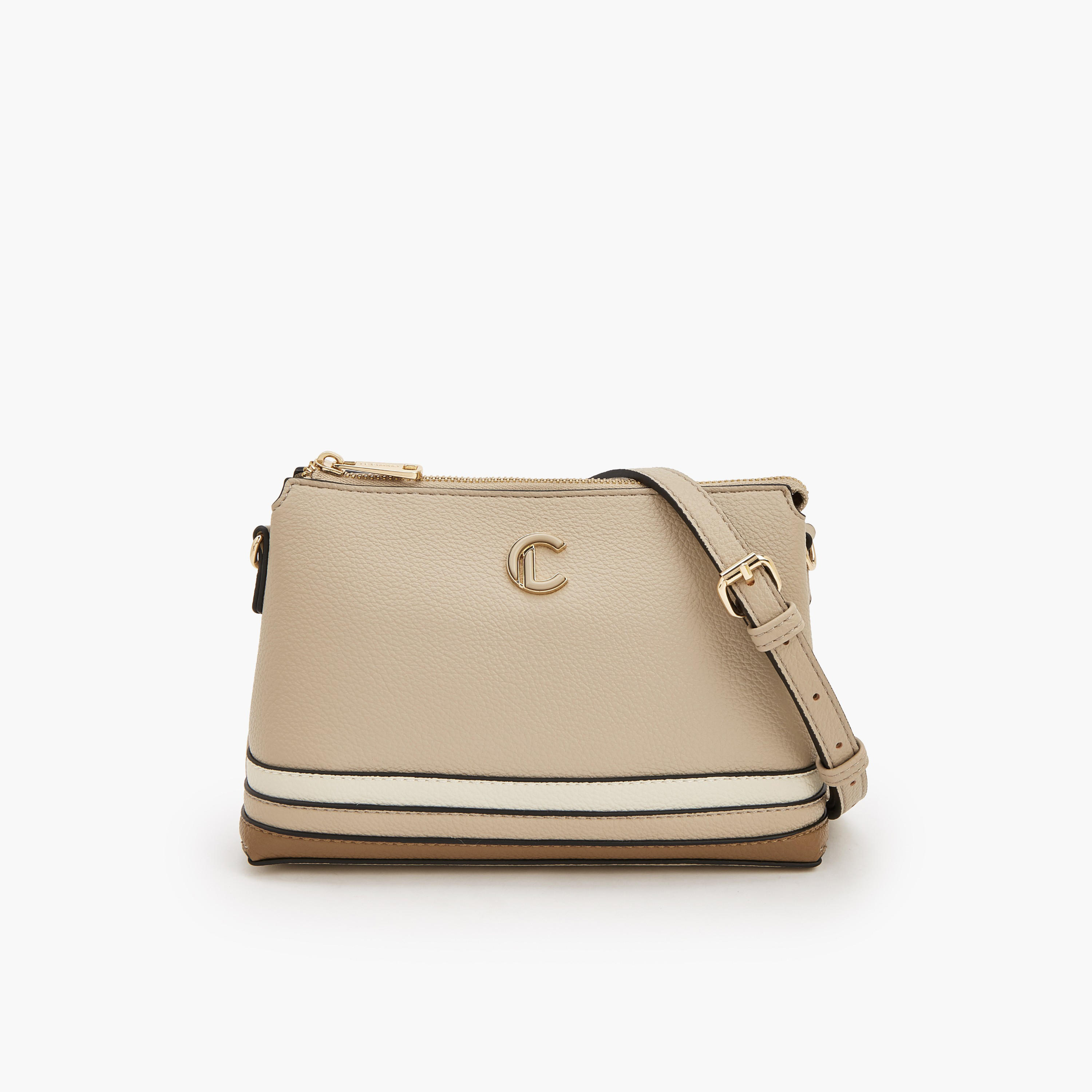 Le Confort Striped Crossbody Bag with Zip Closure-women-bagsandwallets-handbags-image-1