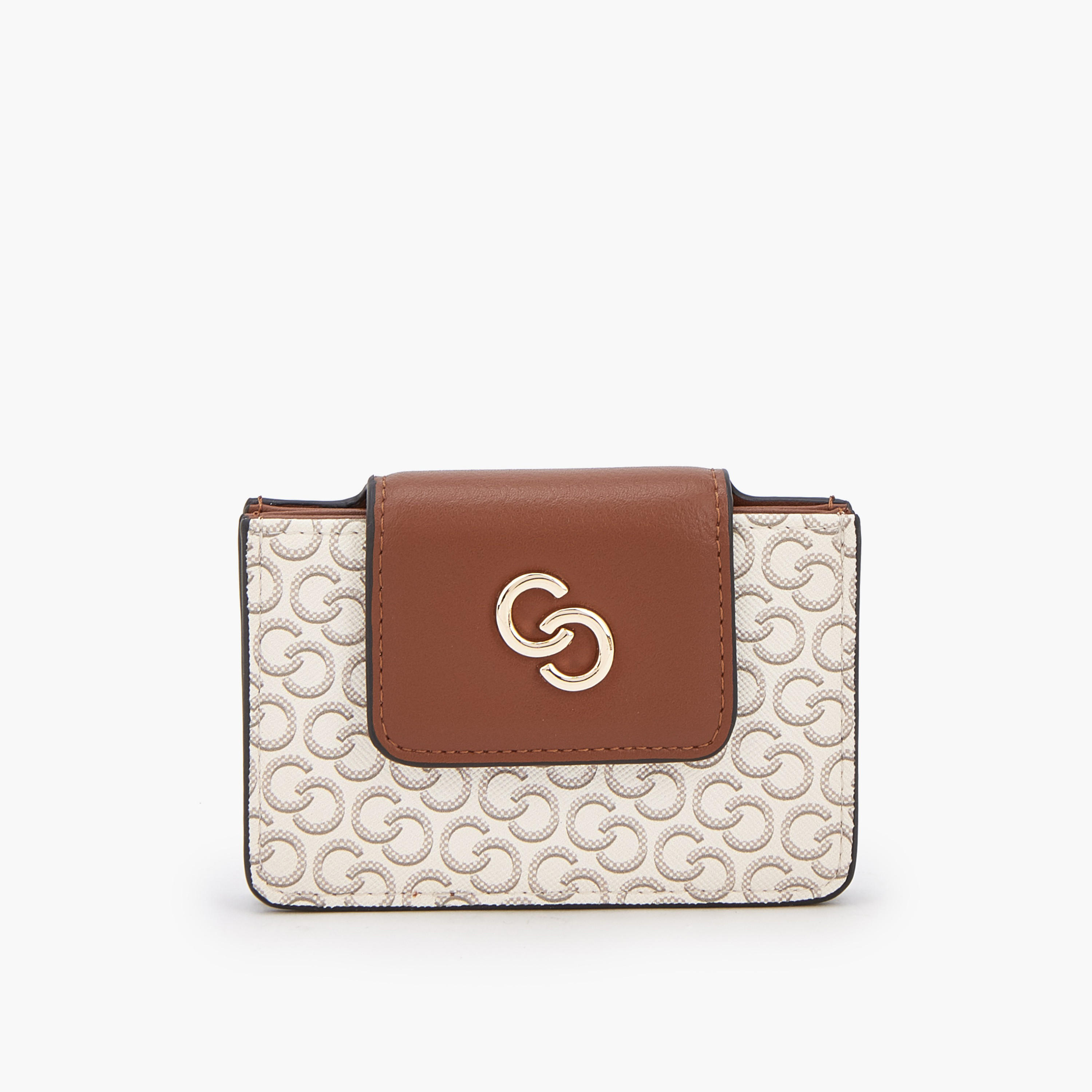 حاملة بطاقات بطبعة مونوجرام مع إغلاق بزر كبس من سيليست-women-bagsandwallets-wallets-image-1