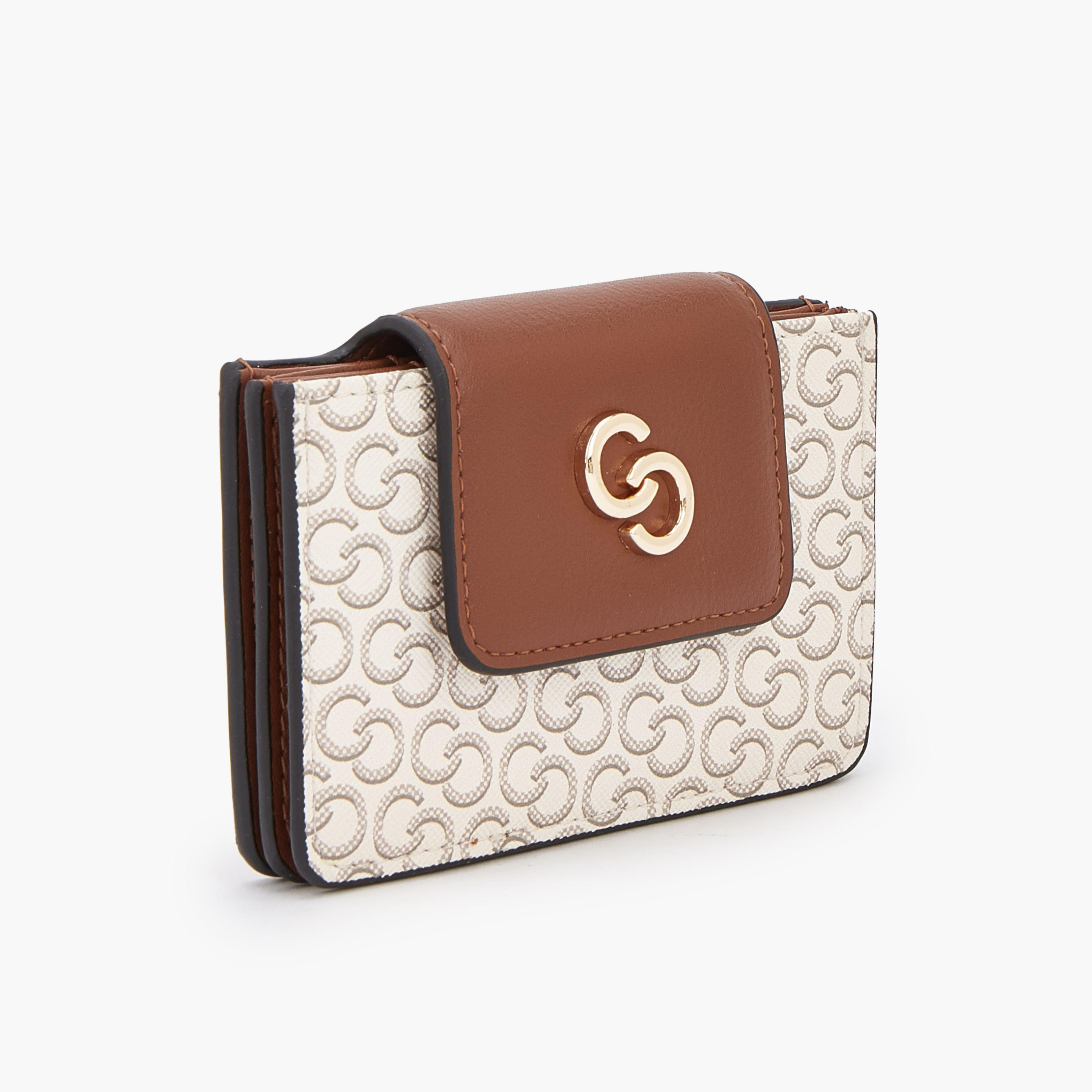 حاملة بطاقات بطبعة مونوجرام مع إغلاق بزر كبس من سيليست-women-bagsandwallets-wallets-image-2