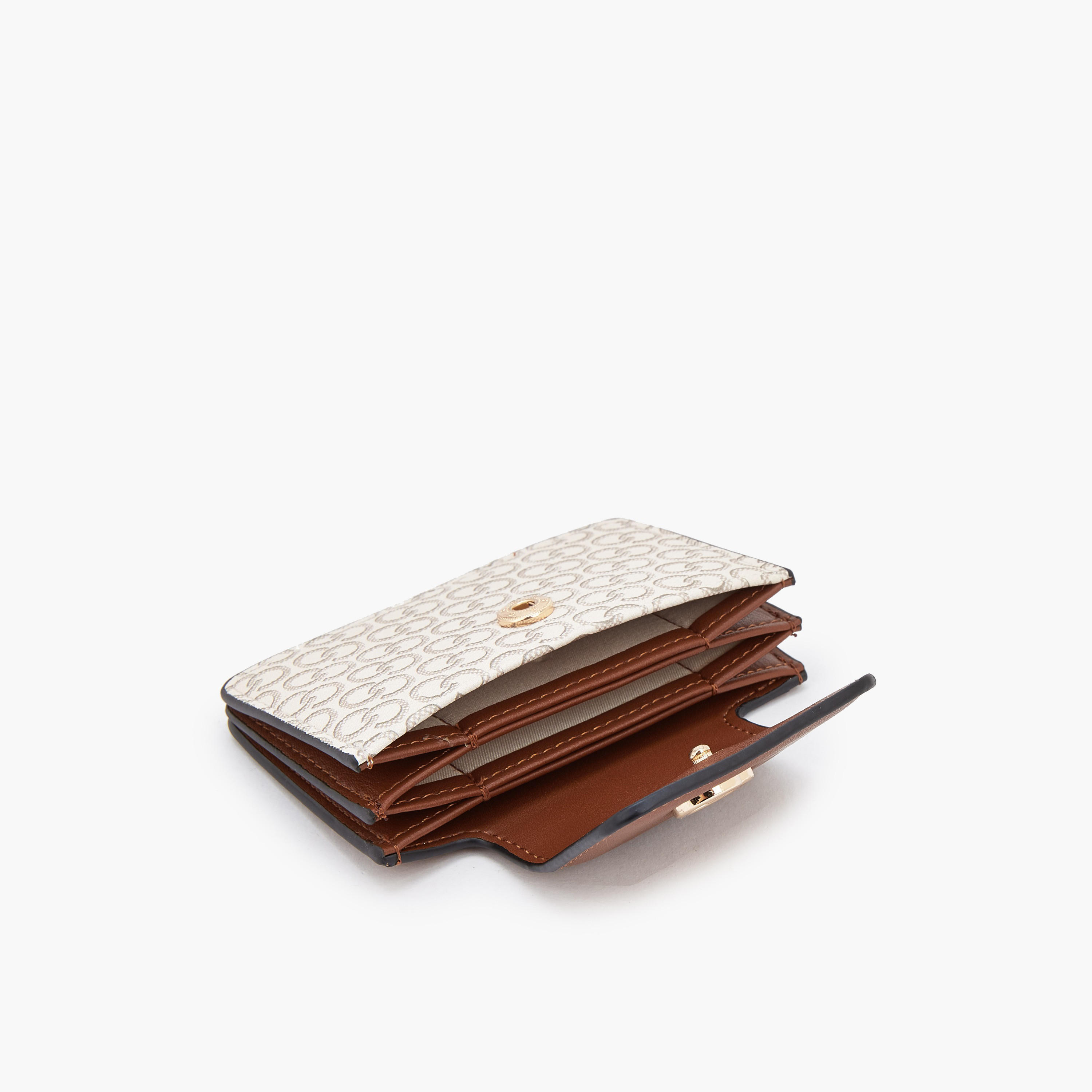 حاملة بطاقات بطبعة مونوجرام مع إغلاق بزر كبس من سيليست-women-bagsandwallets-wallets-image-6
