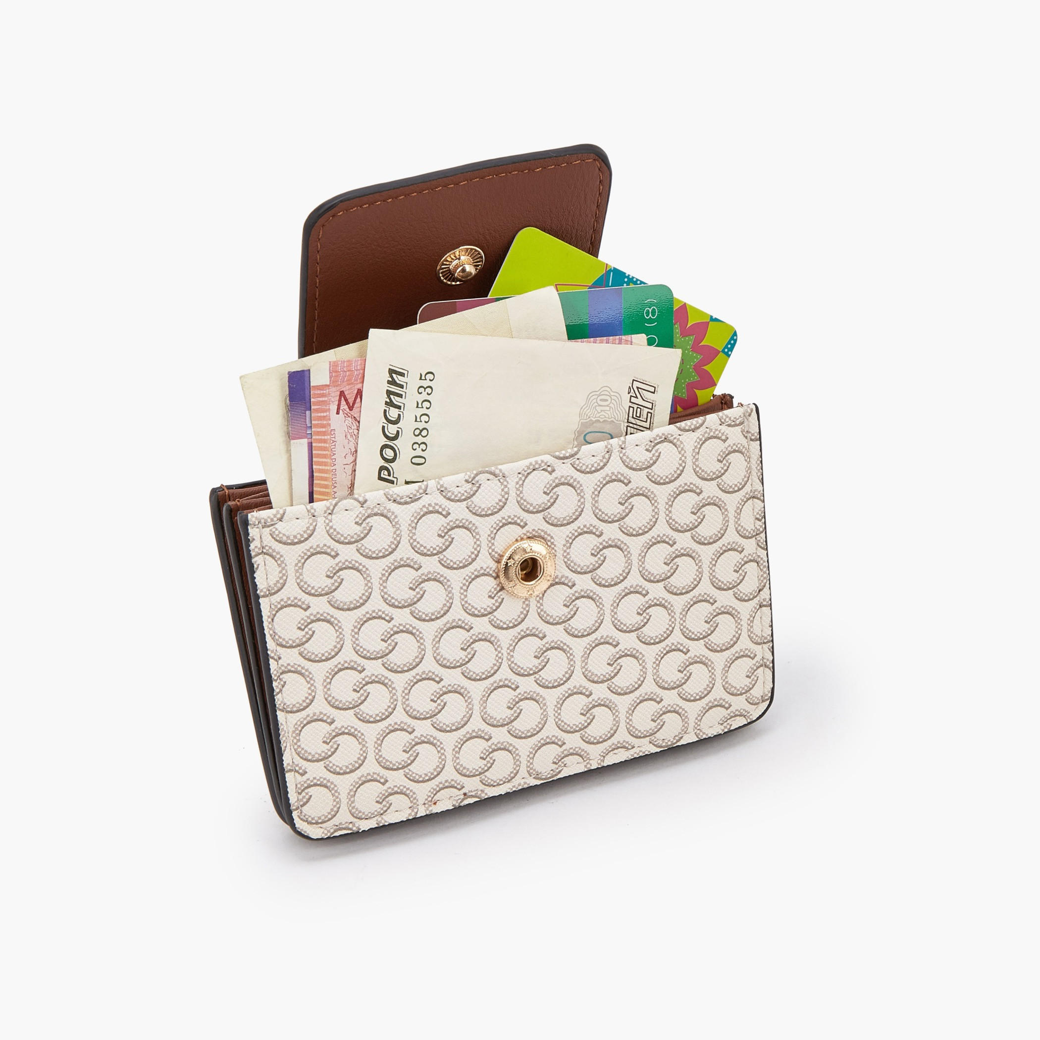 حاملة بطاقات بطبعة مونوجرام مع إغلاق بزر كبس من سيليست-women-bagsandwallets-wallets-image-7