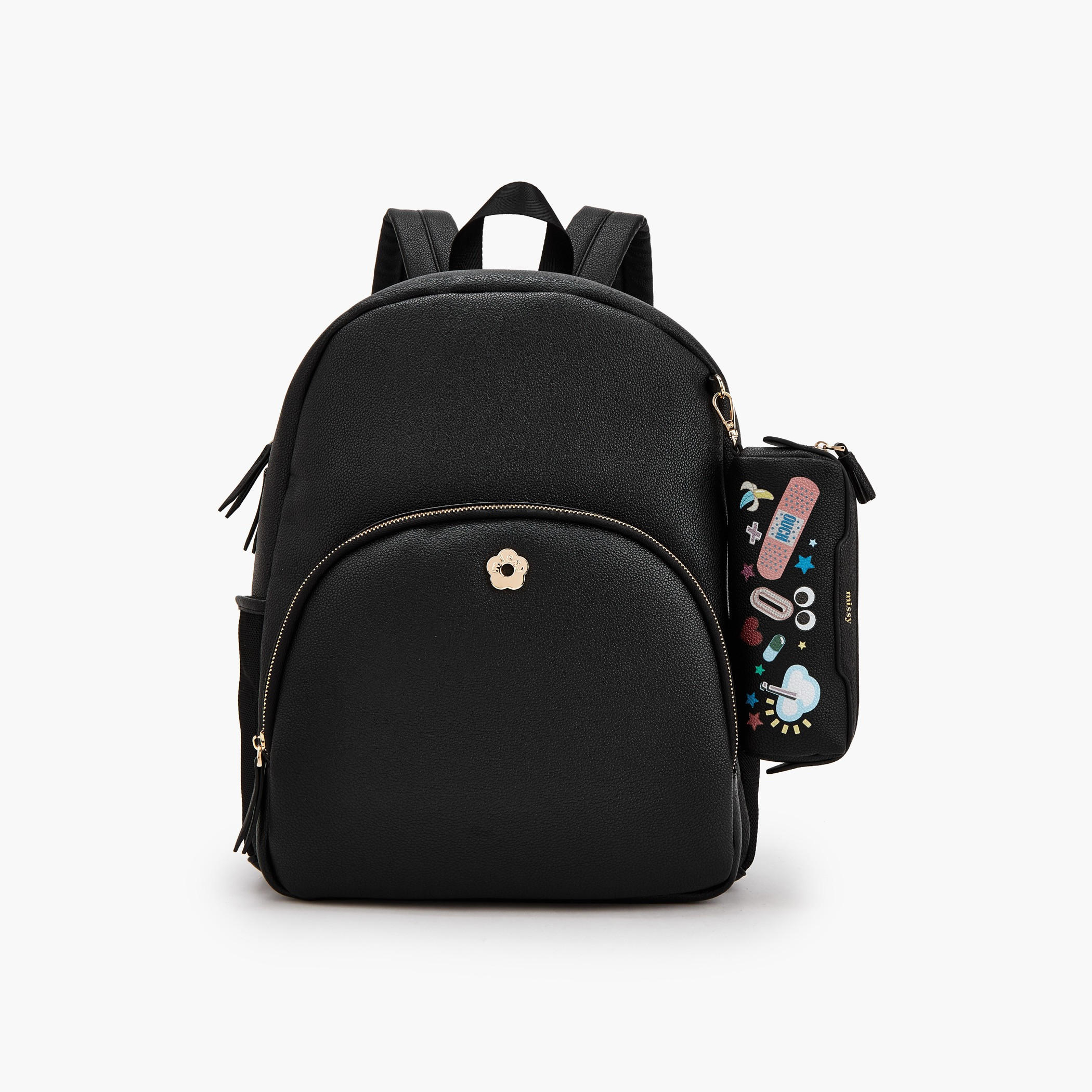 شنطة ظهر بارزة الملمس مع محفظة بطبعات من ميسي-women-bagsandwallets-backpacks-image-1