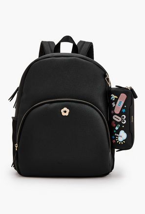 شنطة ظهر بارزة الملمس مع محفظة بطبعات من ميسي-women-bagsandwallets-backpacks-image-1