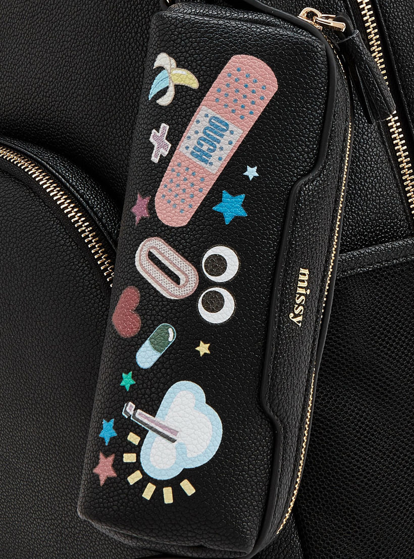 شنطة ظهر بارزة الملمس مع محفظة بطبعات من ميسي-women-bagsandwallets-backpacks-image-3