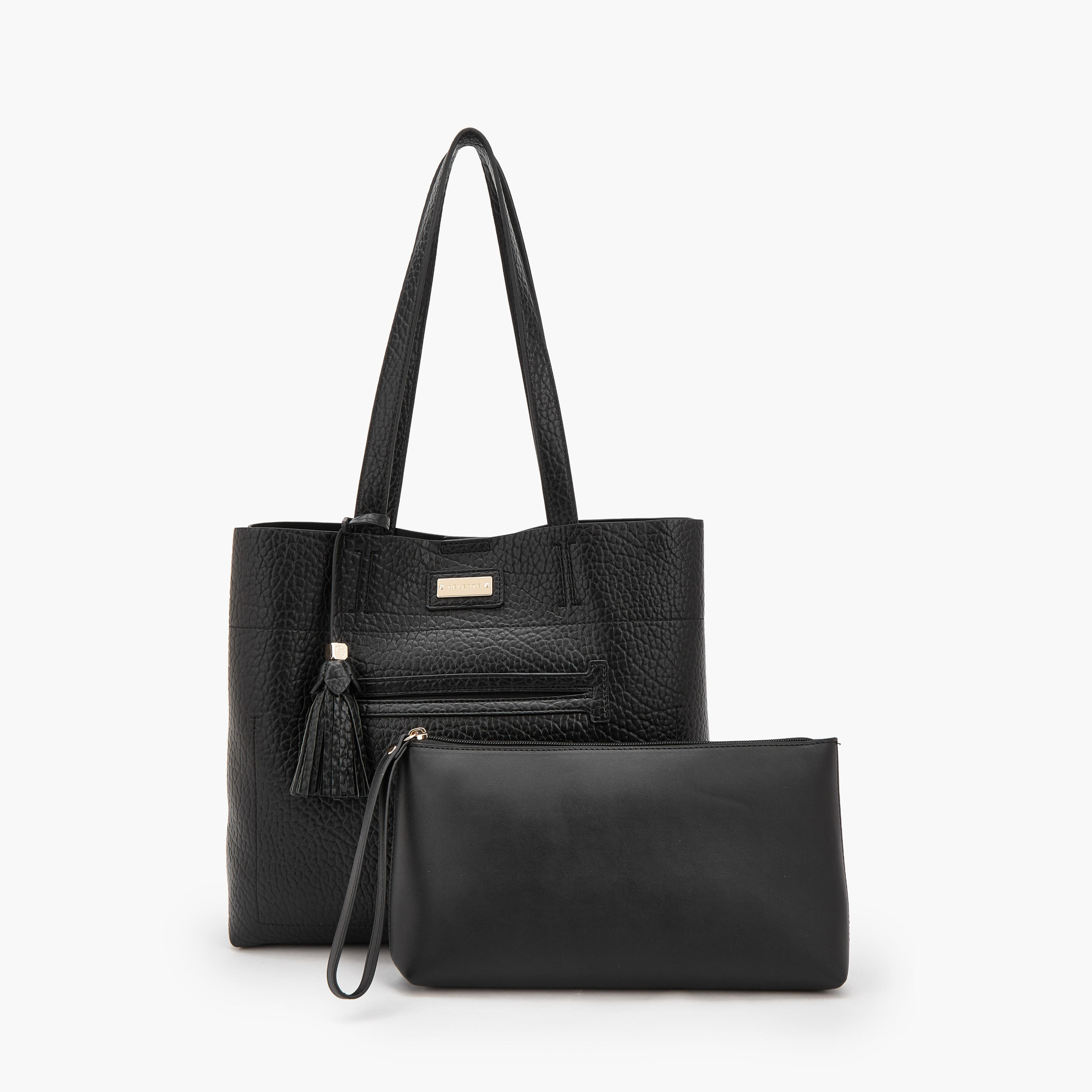 Celeste Textured Tote Bag with Pouch-women-bagsandwallets-handbags-image-1