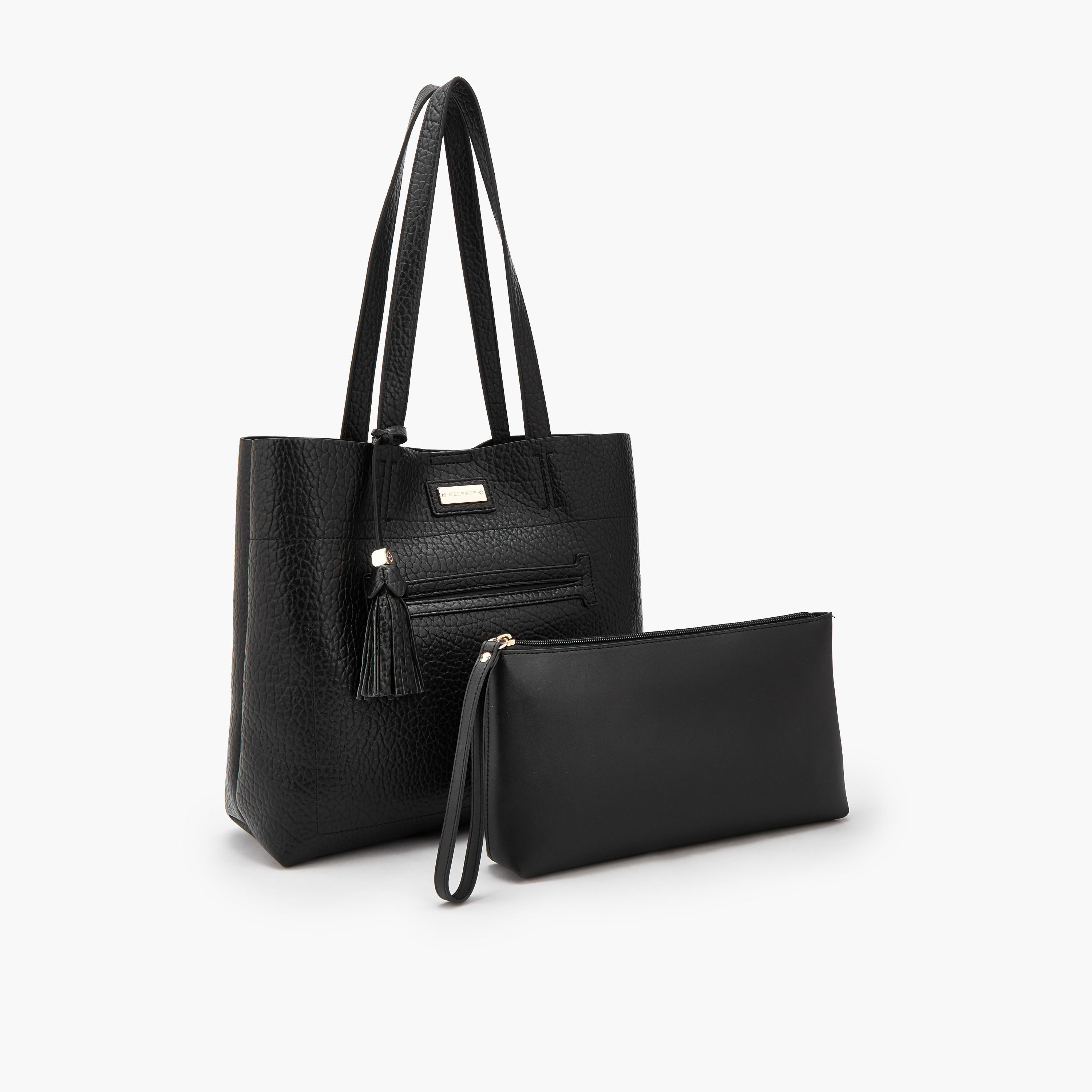 Celeste Textured Tote Bag with Pouch-women-bagsandwallets-handbags-image-4