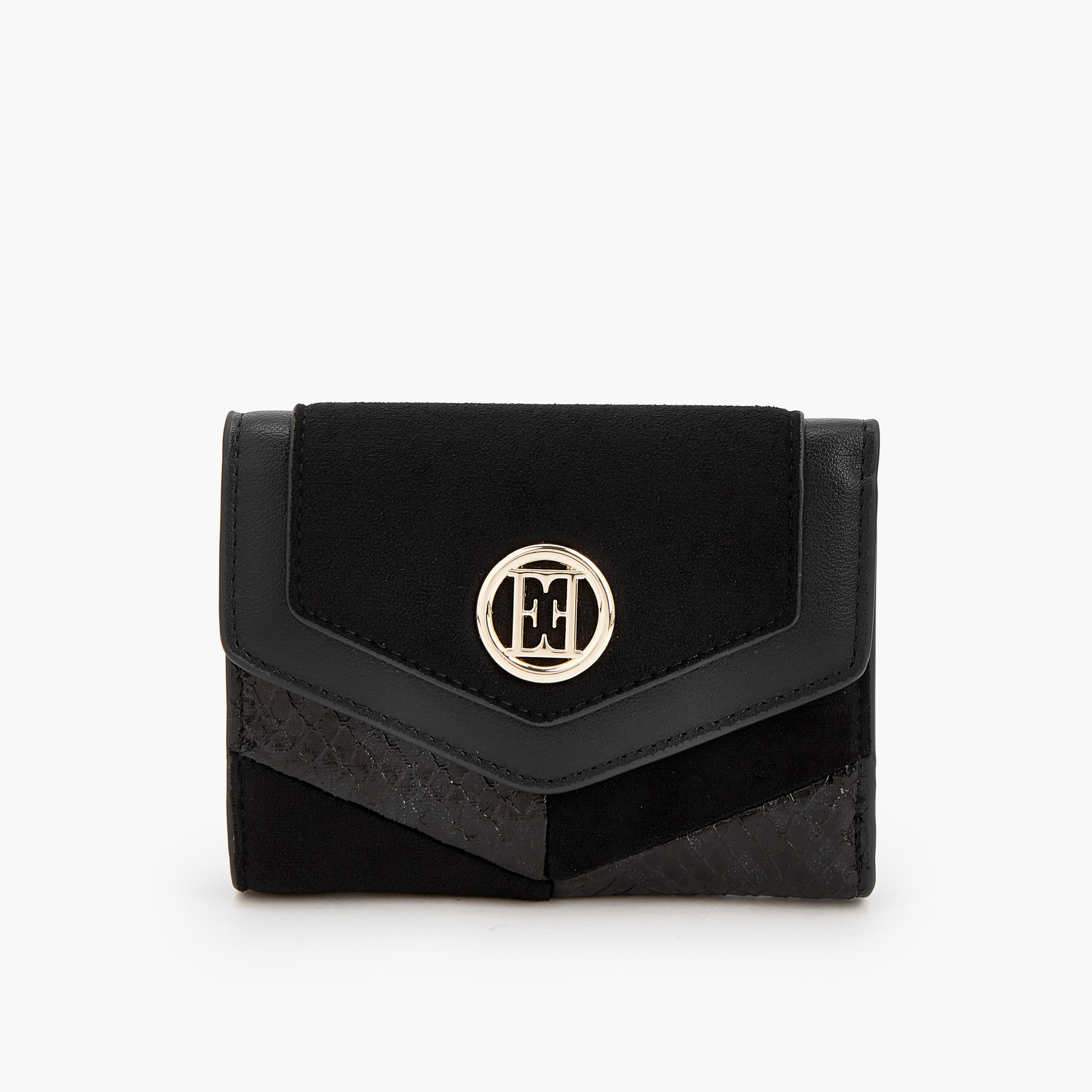 Elle Textured Tri-Fold Wallet with Button Closure-women-bagsandwallets-wallets-image-1