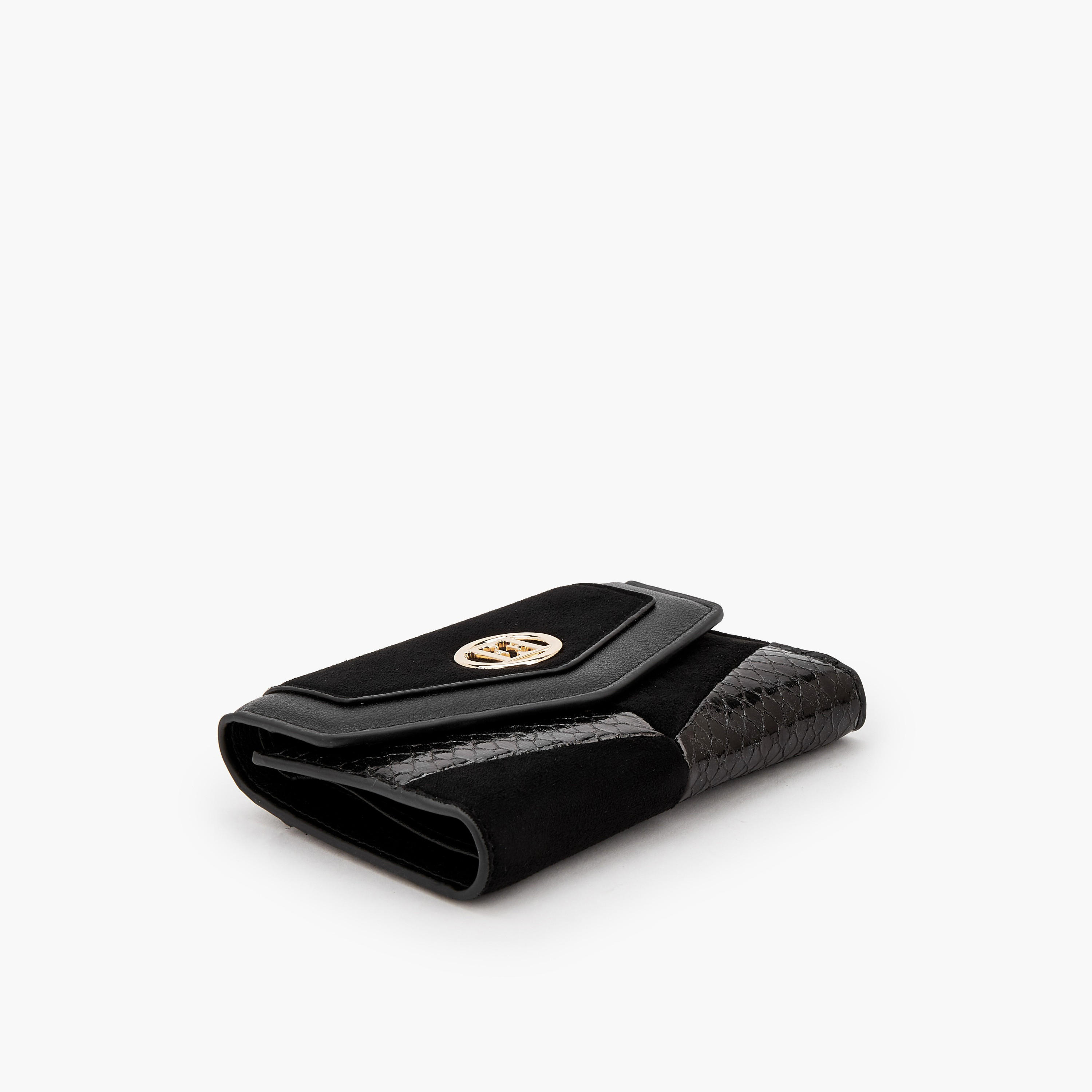 Elle Textured Tri-Fold Wallet with Button Closure-women-bagsandwallets-wallets-image-4