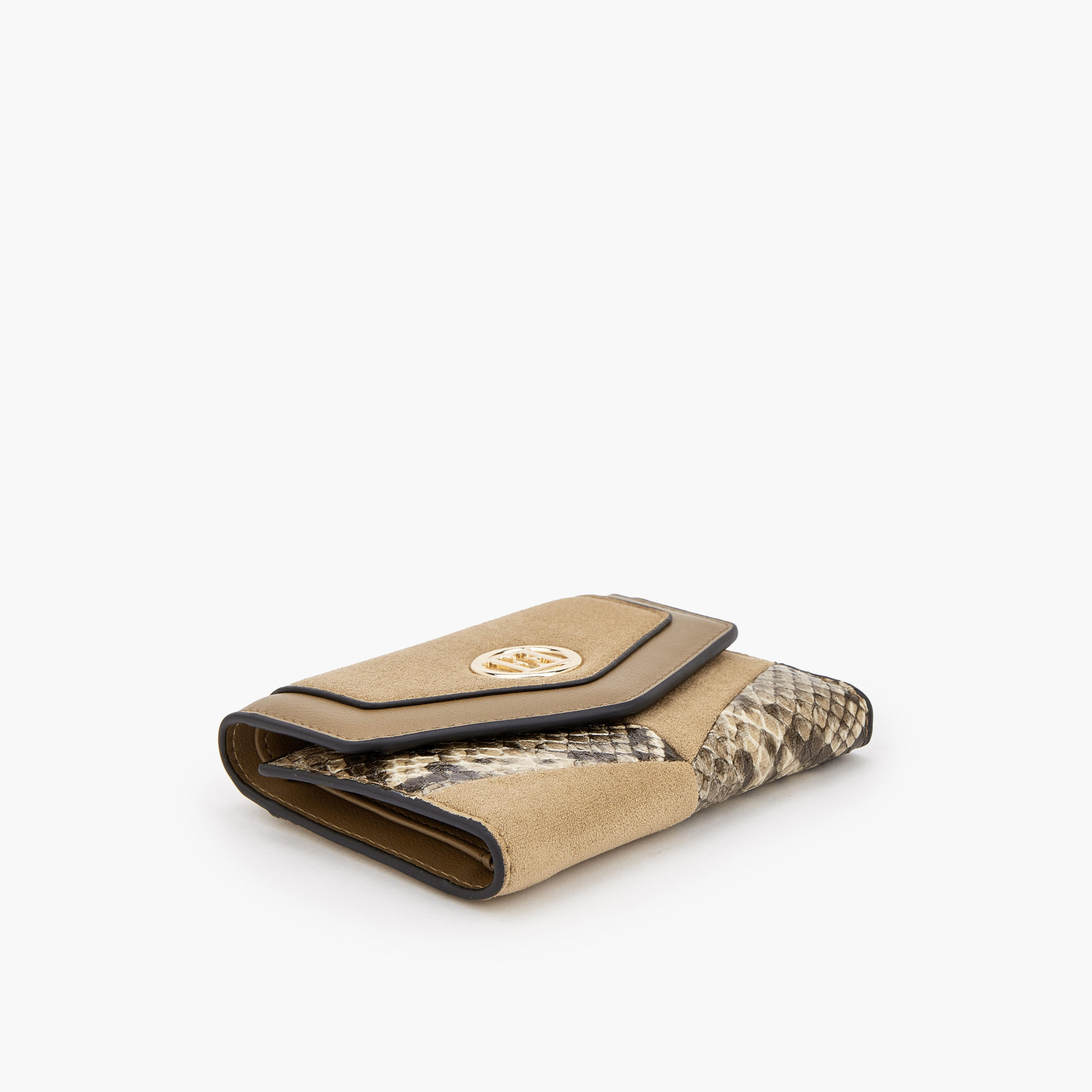 Elle Textured Tri-Fold Wallet with Button Closure-women-bagsandwallets-wallets-image-4