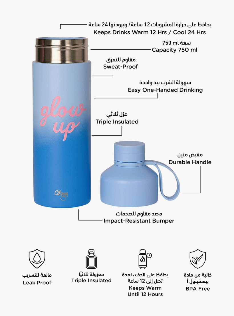 Glow Up Collection Water Bottle-750 Ml-Twisting Lid- (304 Stainless Steel) Blue \ 7.9X27-household-dining-drinkserveware-bottles-image-2