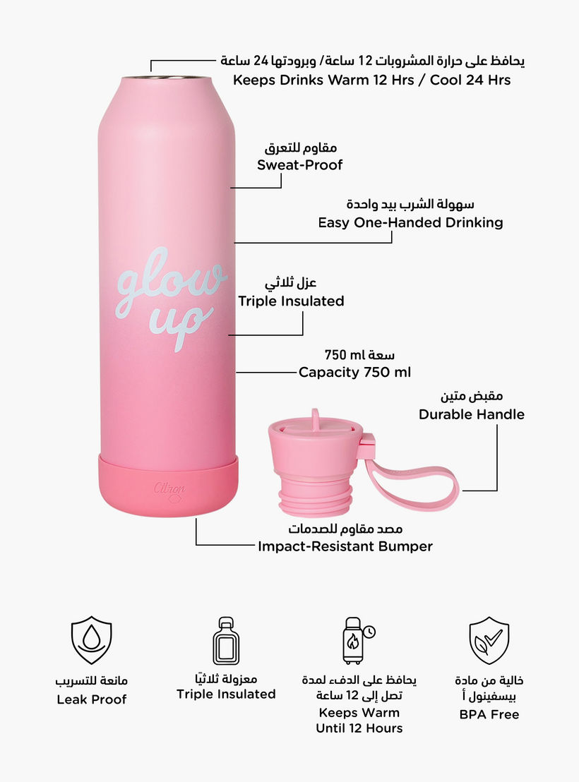 Glow Up Collection Water Bottle-750 Ml-Twisting Lid- (304 Stainless Steel) Multicolor \ 7X26.7-household-dining-drinkserveware-bottles-image-2