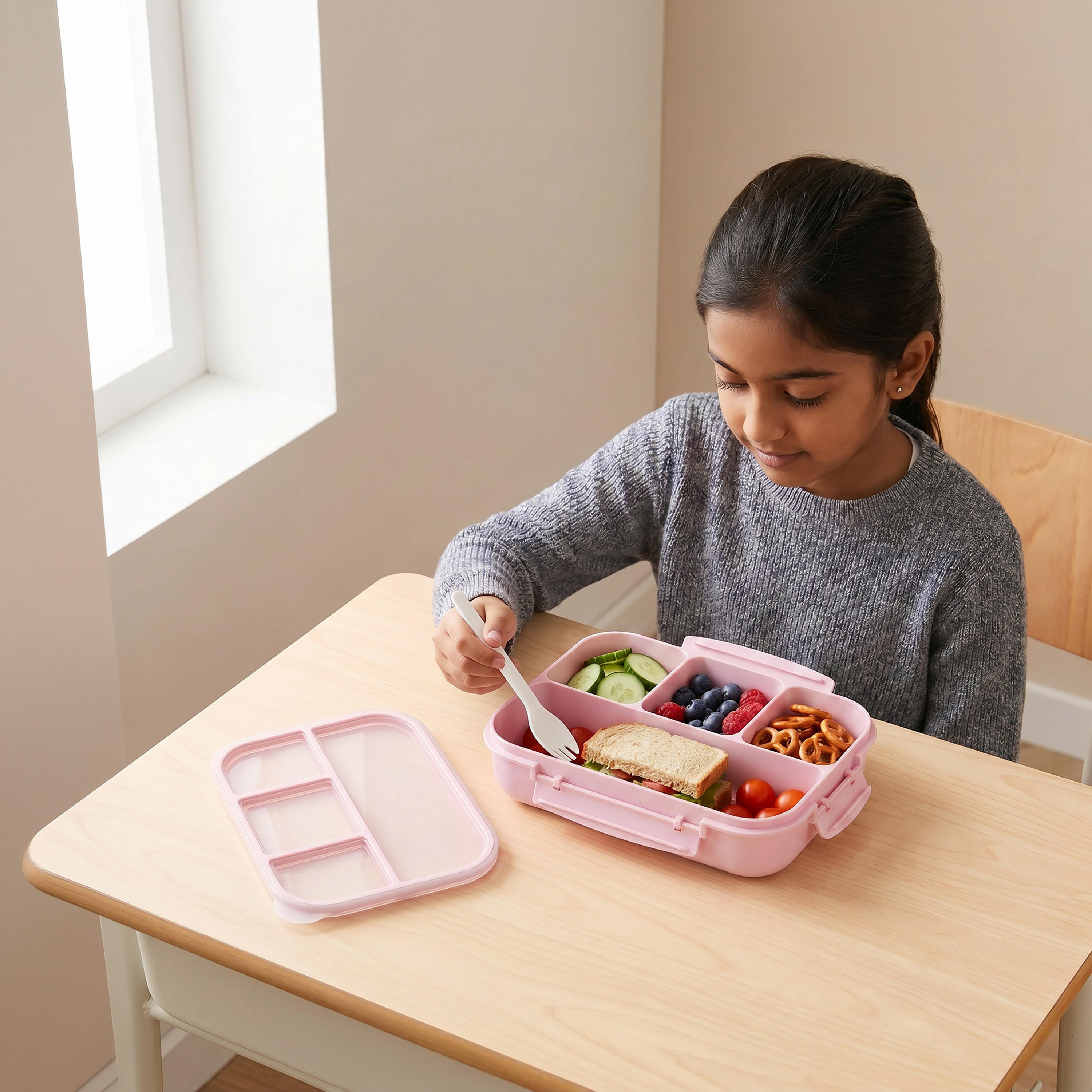 Solid Bento Lunch Box for Girls with Cutlery - 1.3 L-school-lunchessentials-lunchboxes-image-3