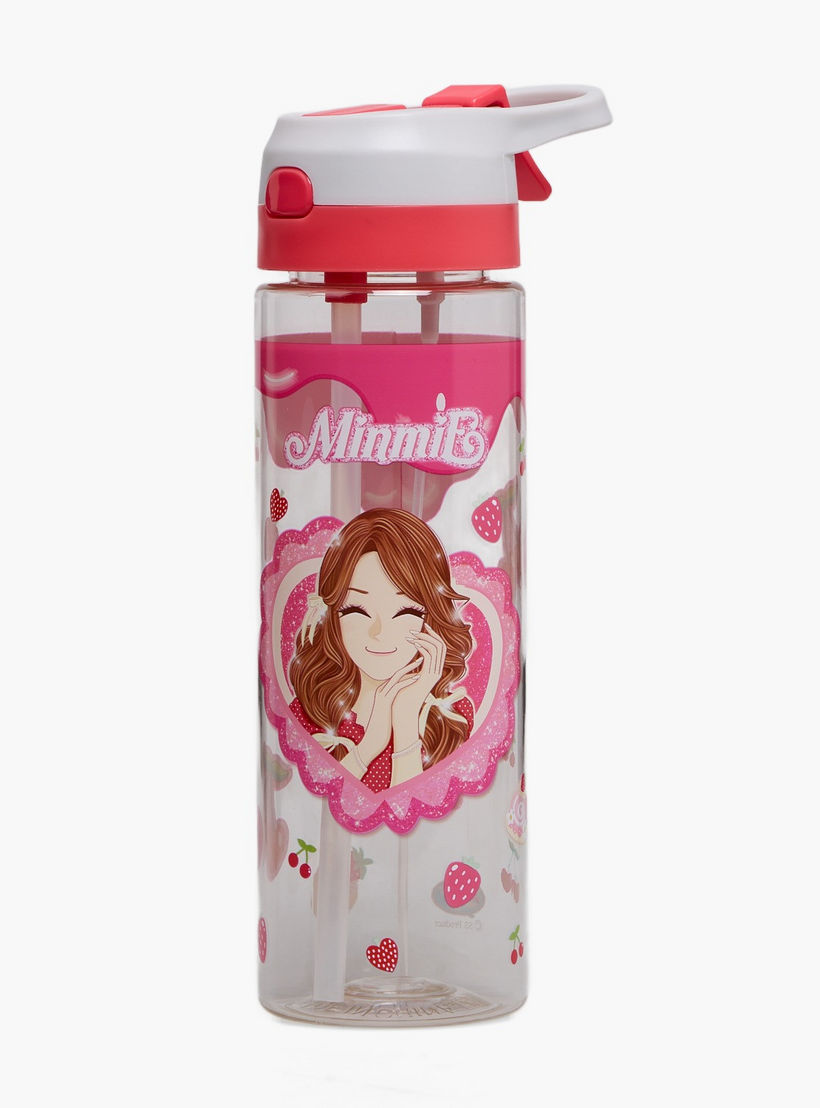 قارورة مياه سيليكون بفوهة وحلقة مقبض وطبعات من مينمي - 700 مل-school-waterbottles-image-1
