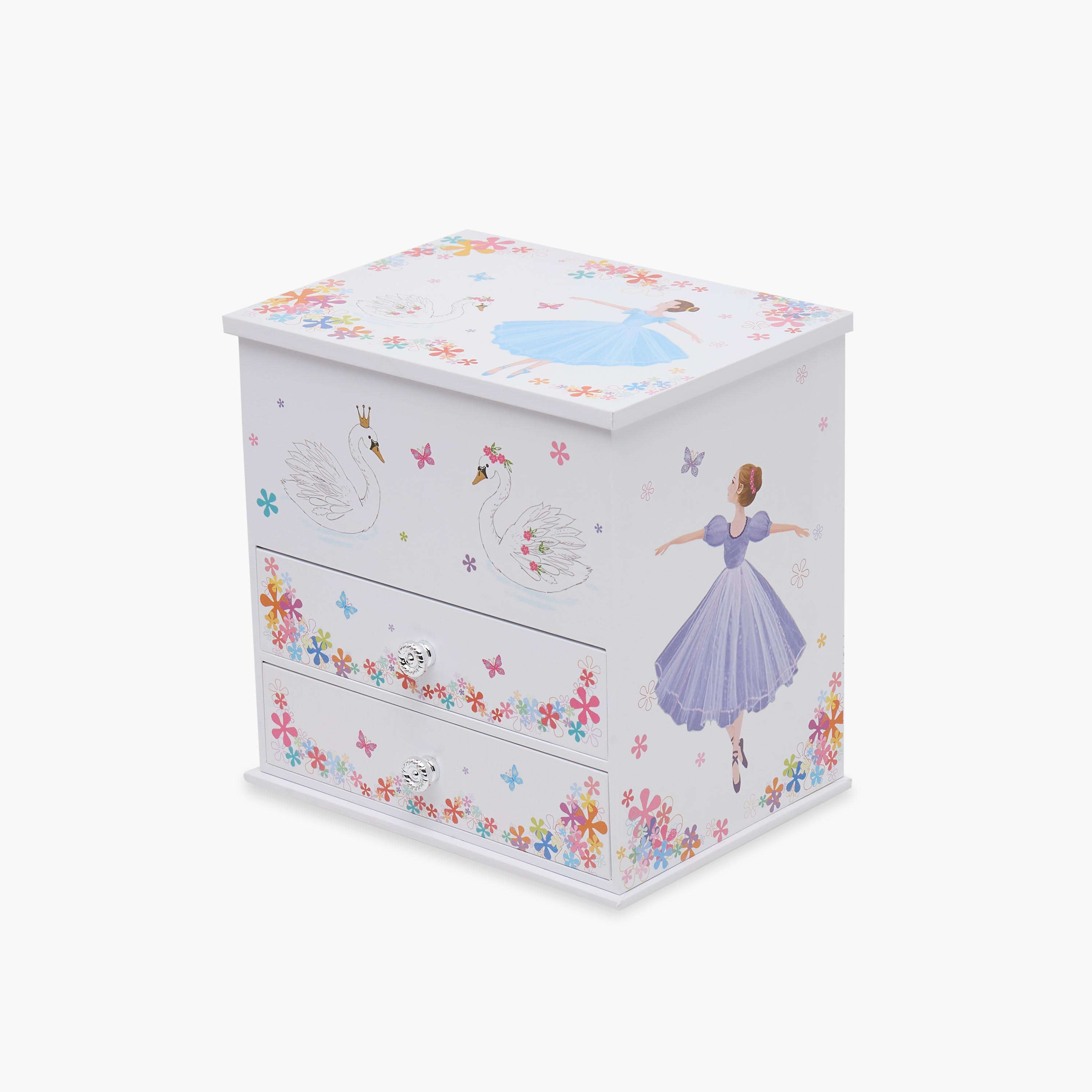 Findz 3 Compartment Jewellery Organizer Ballerina Print with Drawers - 16.6x12.3x16.8 cm-women-watchesandjewellery-jewellery-storage-image-2