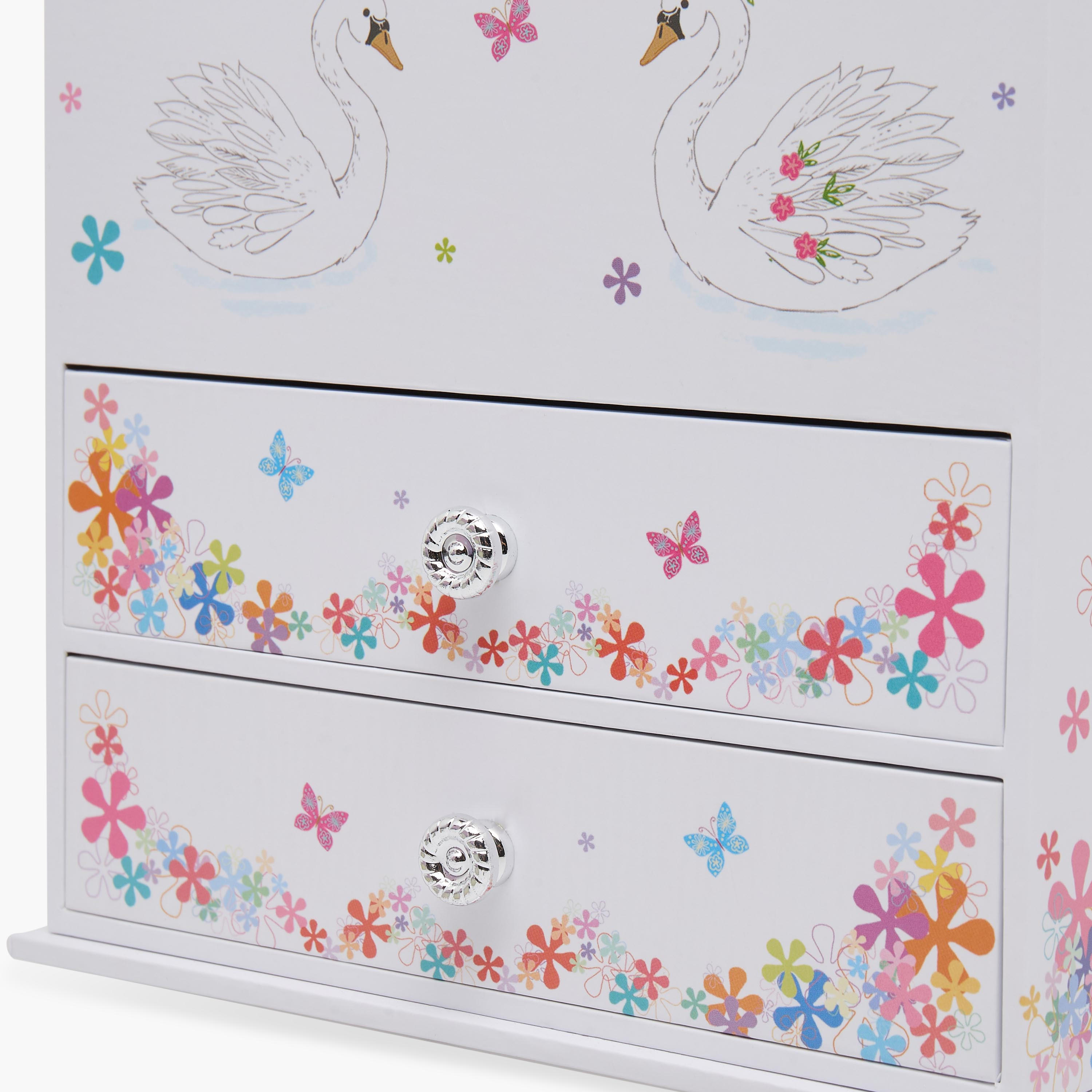 Findz 3 Compartment Jewellery Organizer Ballerina Print with Drawers - 16.6x12.3x16.8 cm-women-watchesandjewellery-jewellery-storage-image-5