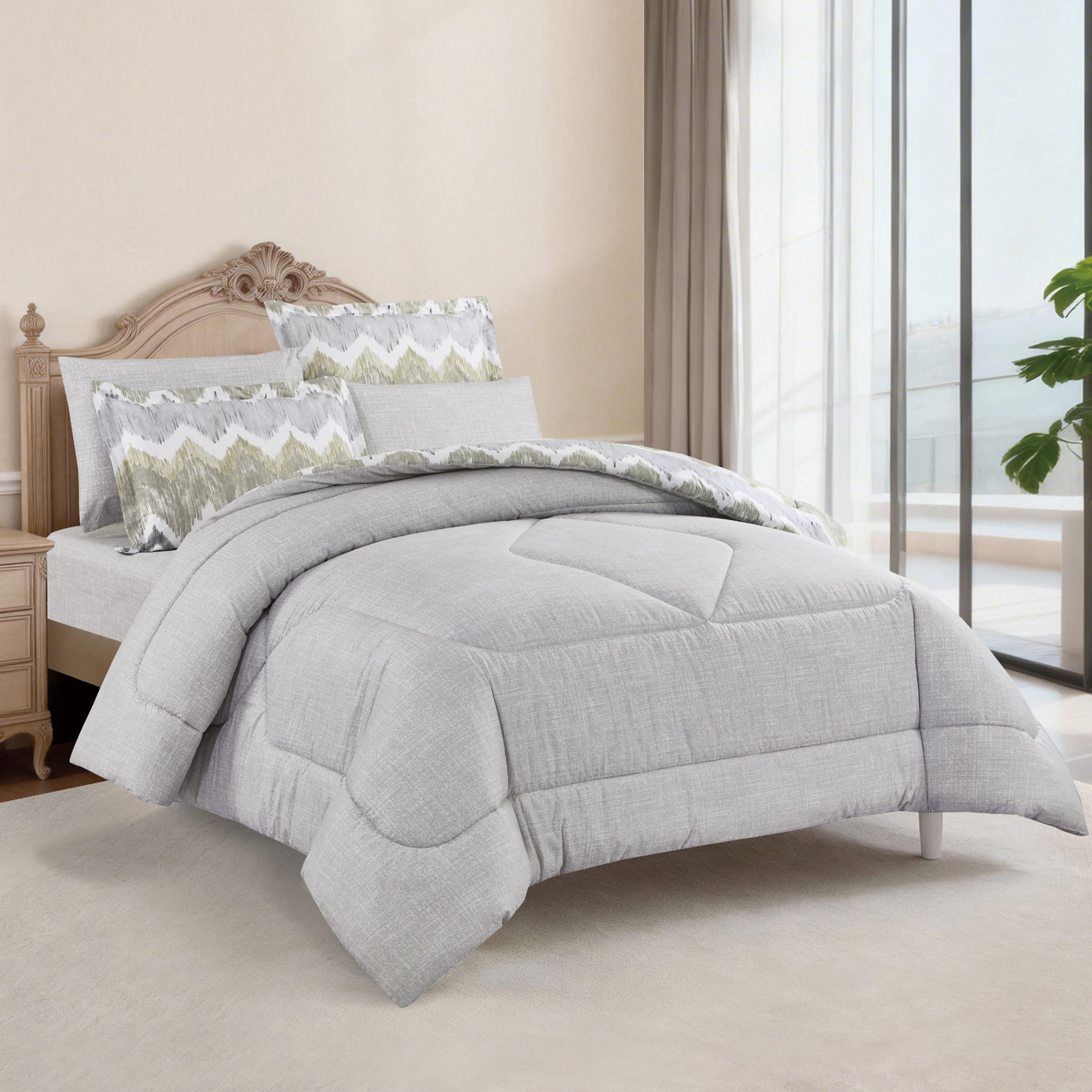Textured Reversible Comforter Set-household-bedding-comfortersandbedspreads-comforters-image-1