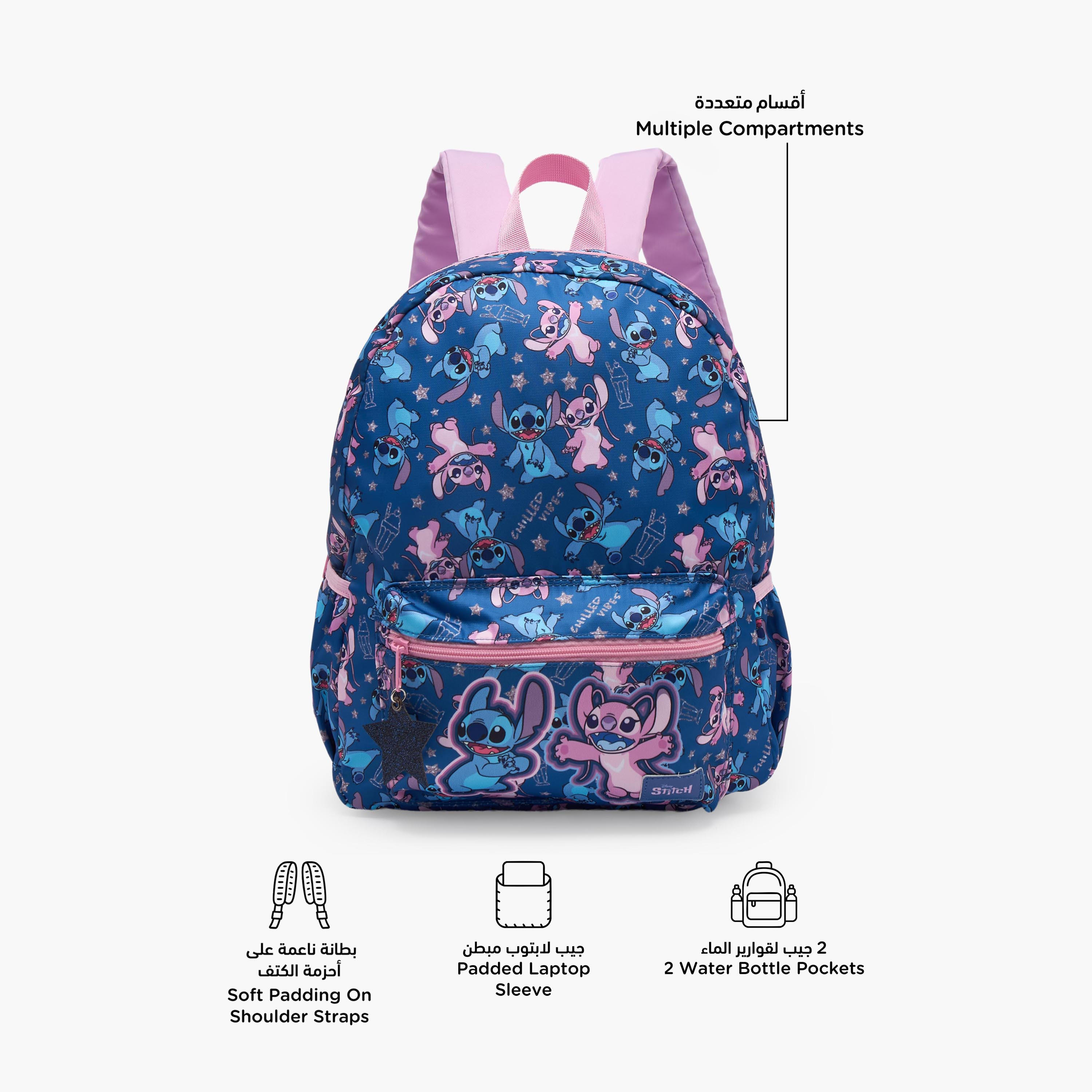 Disney Stitch and Angel Print School Backpack for Girls 5-8 Years with Padded Straps - 13 inches-school-bagsandbackpacks-backpacks-image-2