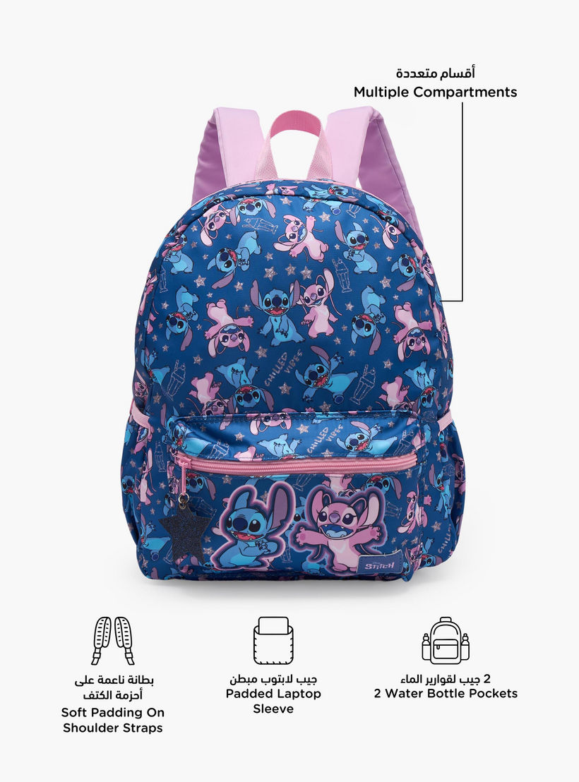 Disney Stitch and Angel Print School Backpack for Girls 5-8 Years with Padded Straps - 13 inches-school-bagsandbackpacks-backpacks-image-2